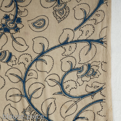 Blue - Kalamkari Printed Cotton Saree with Blouse Piece 32