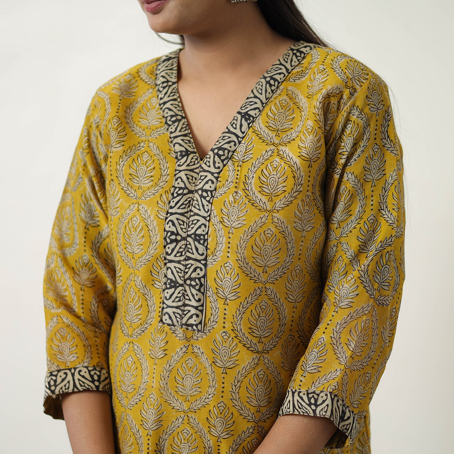 Yellow - Chanderi Silk Hand Block Bagru Print Kurta Set 04