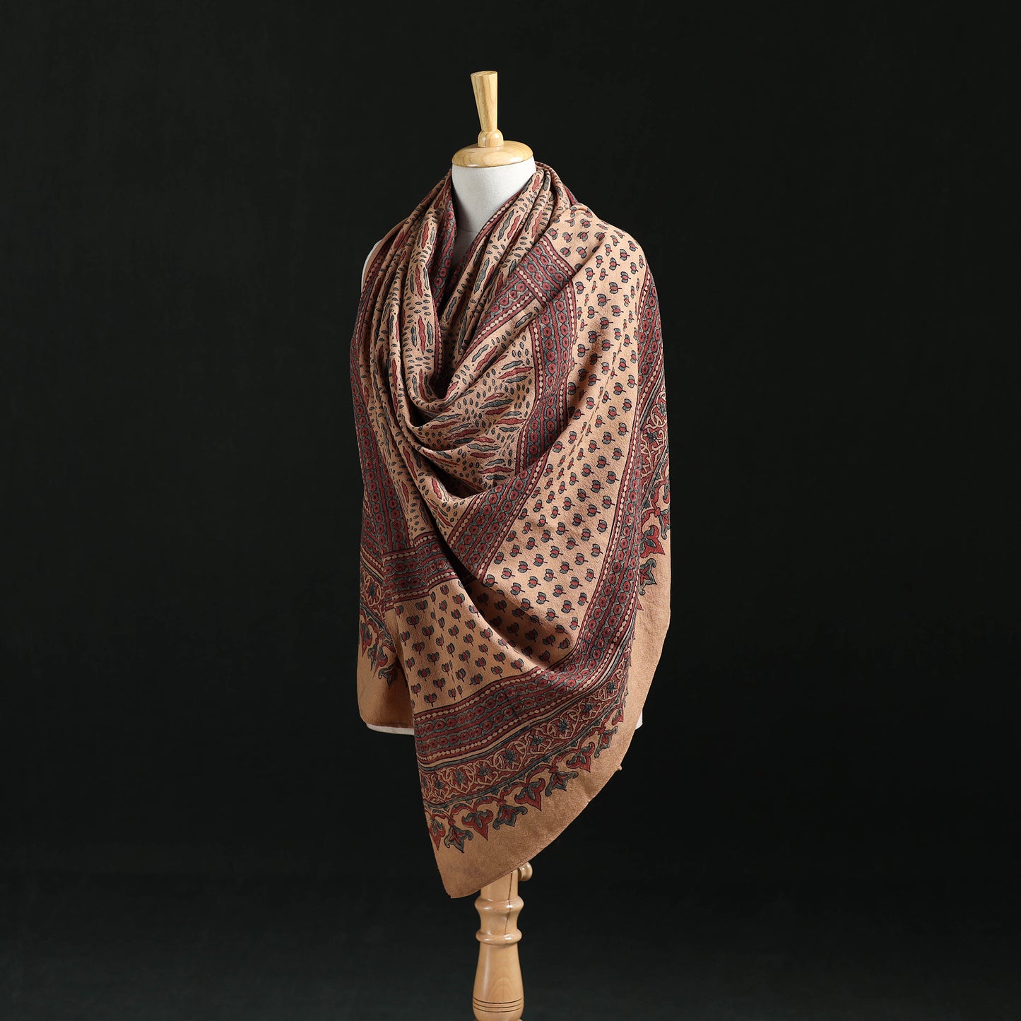 Ajrakh Hand Block Print Natural Dyed Handwoven Acrylic Wool Shawl 16