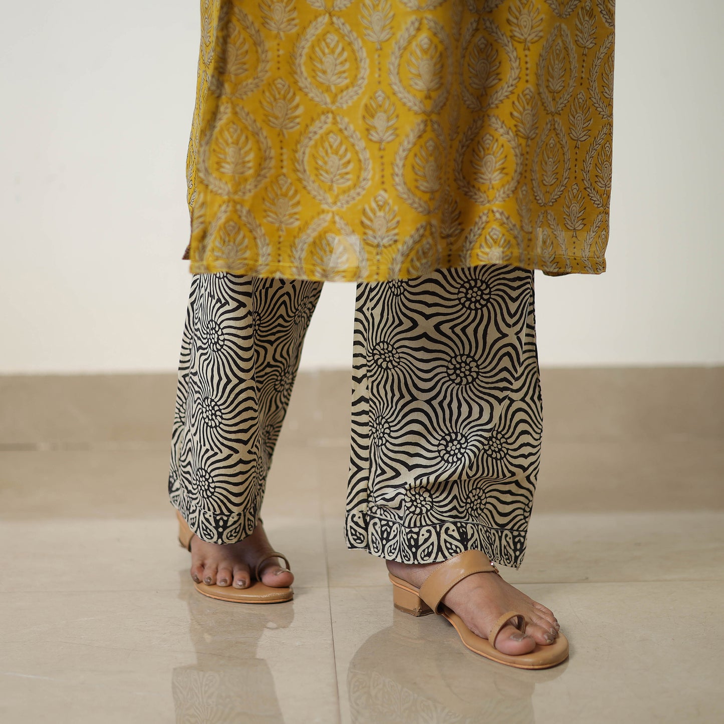 Yellow - Chanderi Silk Hand Block Bagru Print Kurta Set 04