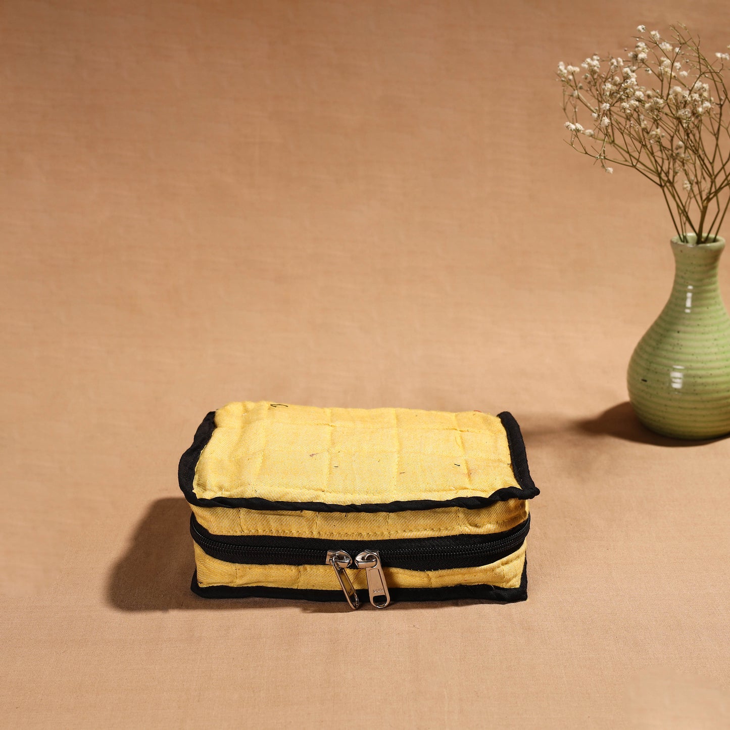 Yellow Handmade 4 Pockets Cotton Jewellery Bag