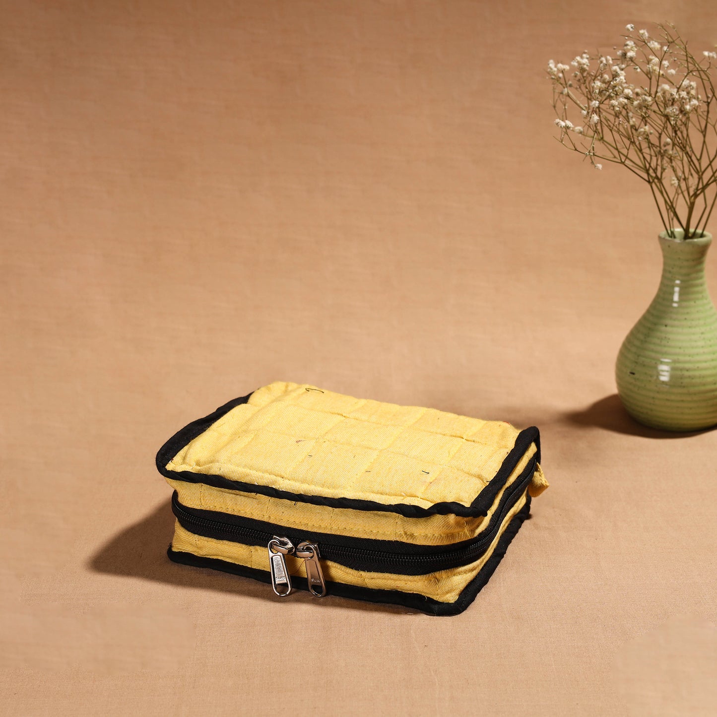 Yellow Handmade 4 Pockets Cotton Jewellery Bag