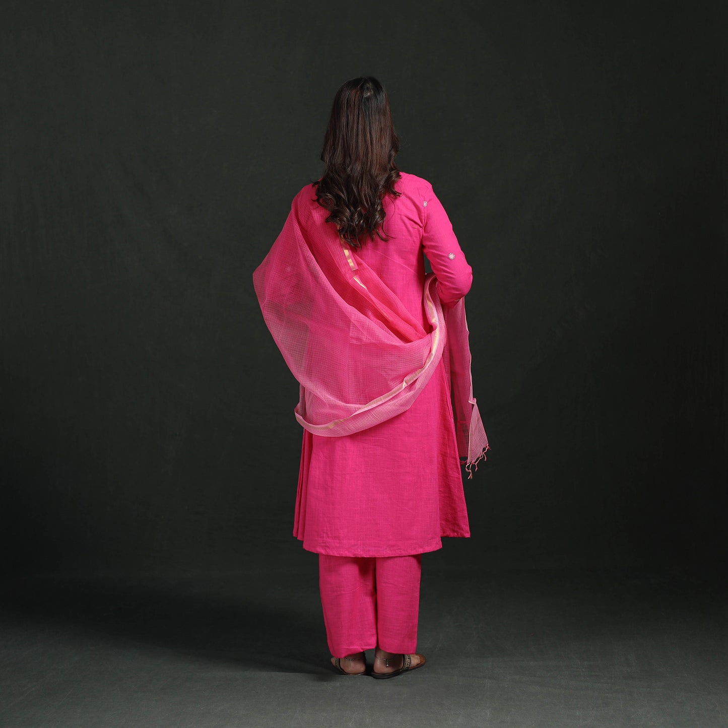 Plain Slub Cotton Hand Embroidered Suit Set with Dupatta for women 08