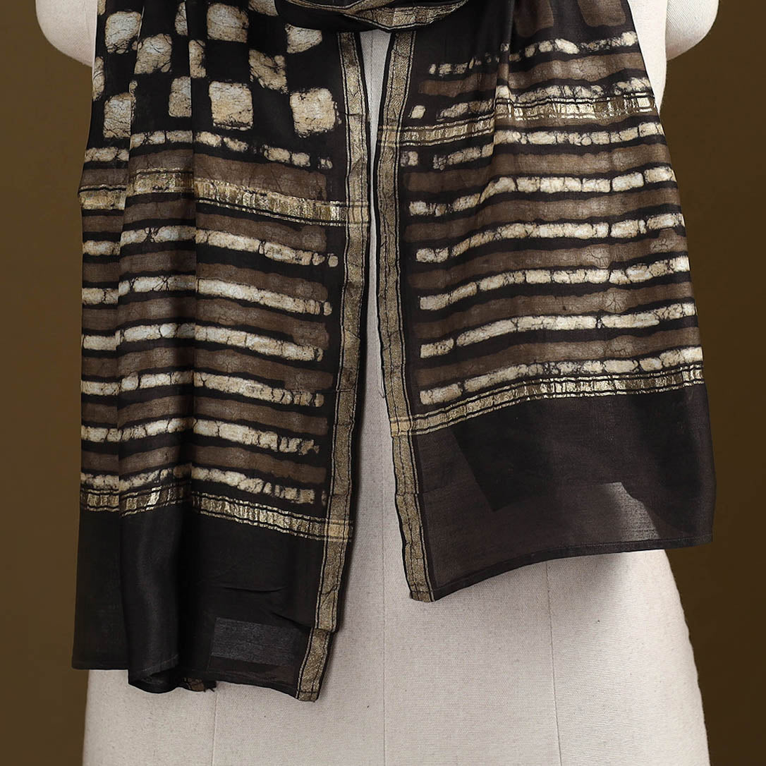 Brown - Pipad Hand Block Print Natural Dyed Chanderi Silk Handloom Stole 55