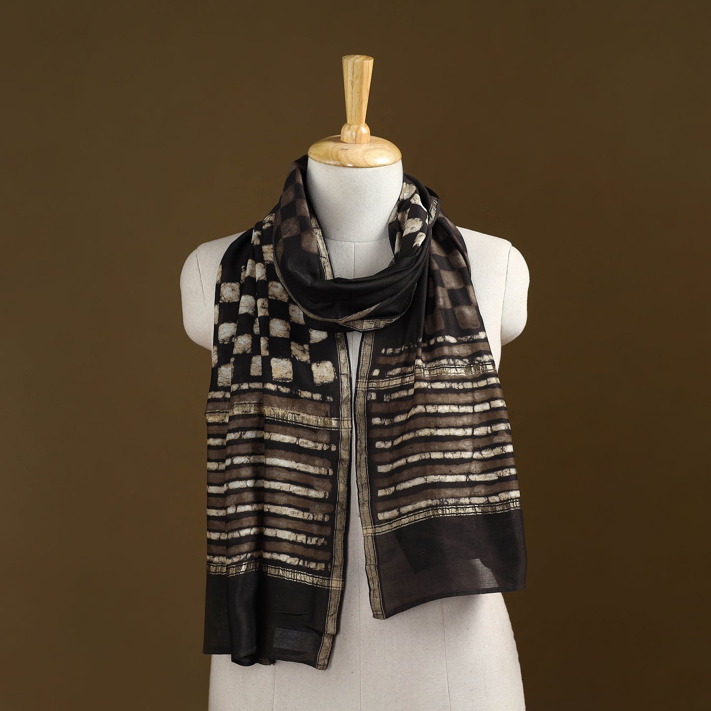 Brown - Pipad Hand Block Print Natural Dyed Chanderi Silk Handloom Stole 55
