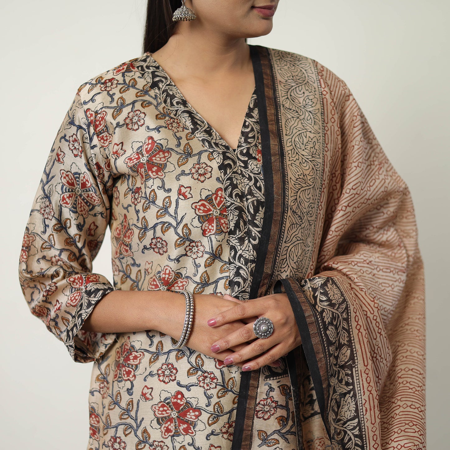 Buy Beige Chanderi Silk Hand Block Bagru Print Kurta Set