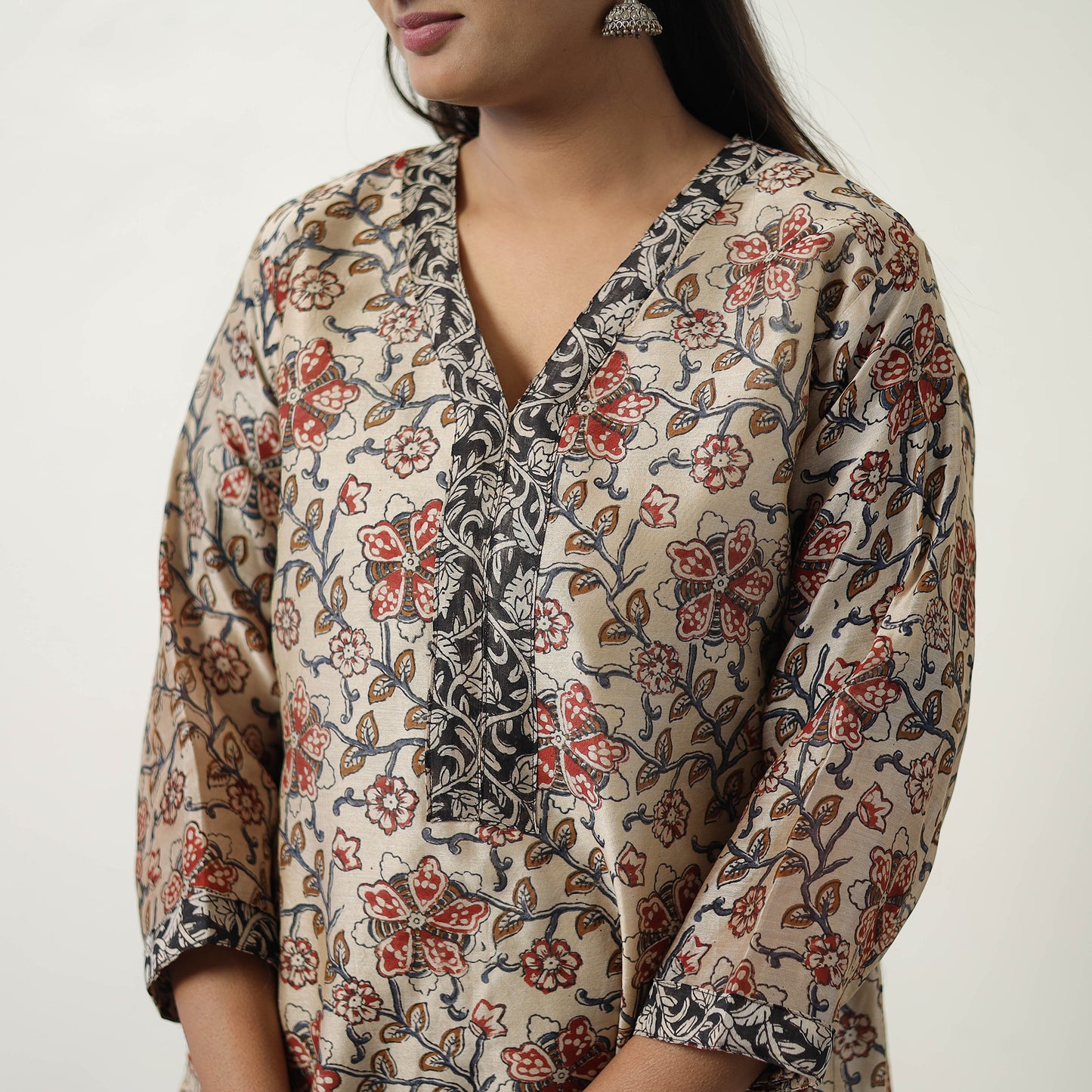 Buy Beige Chanderi Silk Hand Block Bagru Print Kurta Set