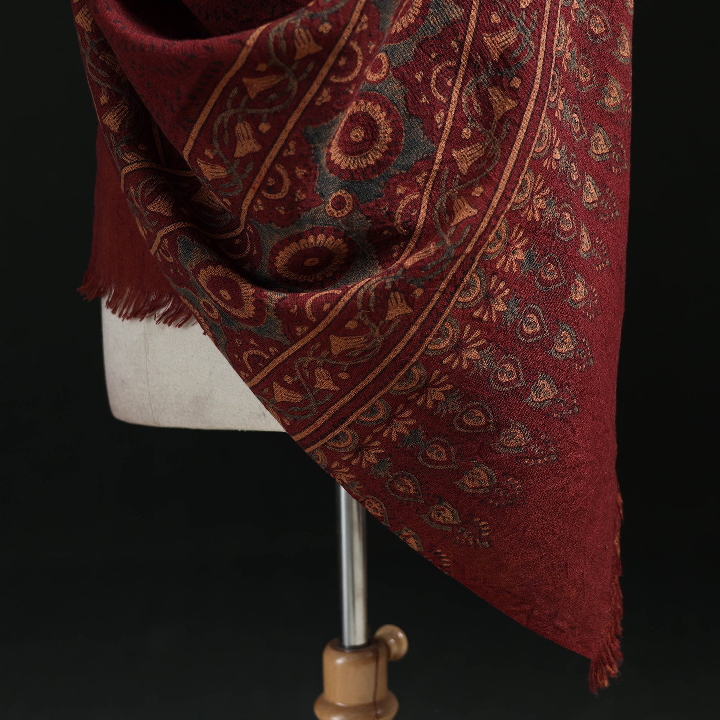Ajrakh Hand Block Print Natural Dyed Handwoven Acrylic Wool Shawl 18