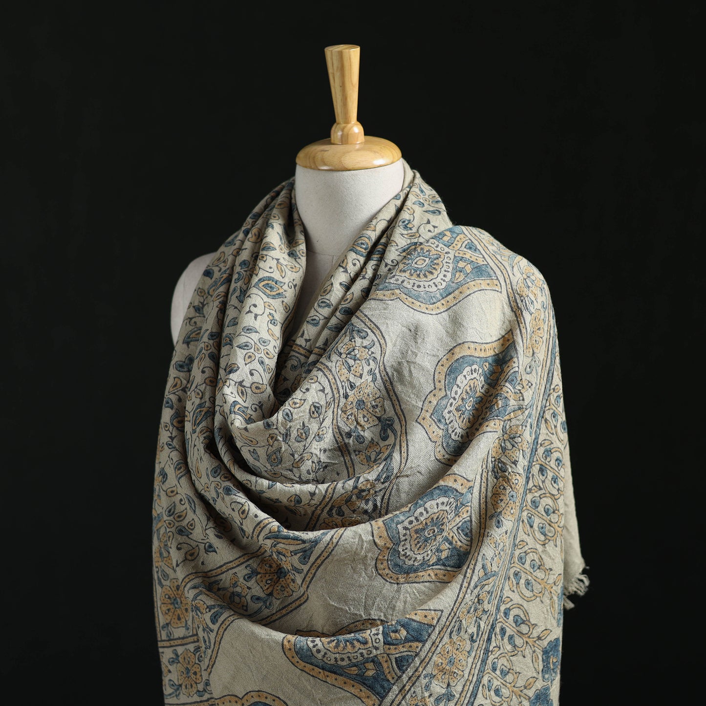 Ajrakh Hand Block Print Natural Dyed Handwoven Acrylic Wool Shawl 19