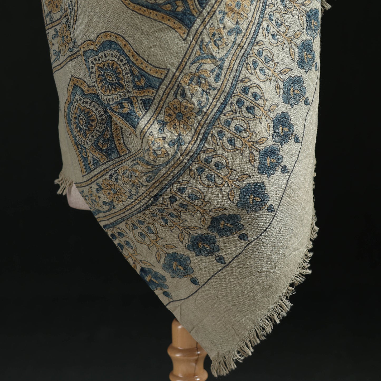 Ajrakh Hand Block Print Natural Dyed Handwoven Acrylic Wool Shawl 19