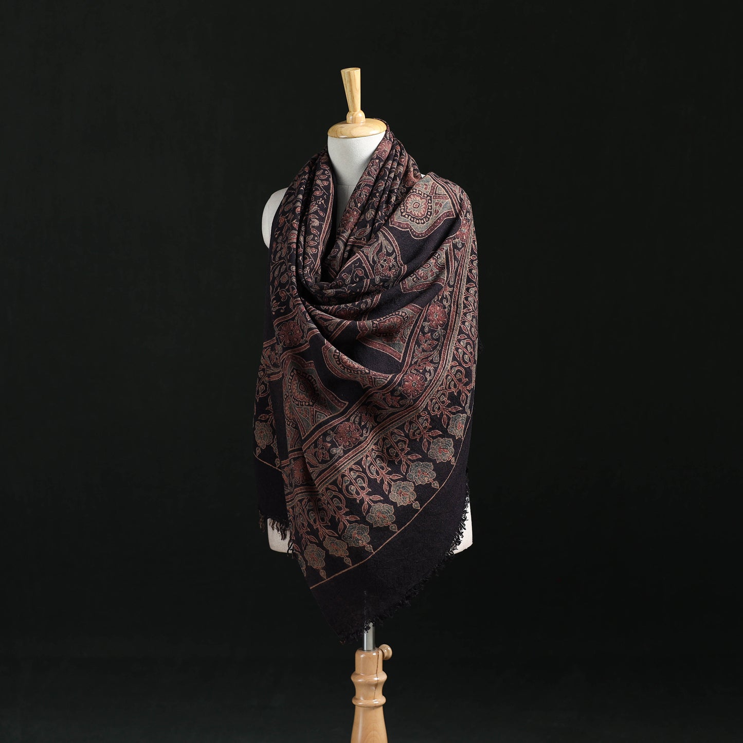 Ajrakh Hand Block Print Natural Dyed Handwoven Acrylic Wool Shawl 20