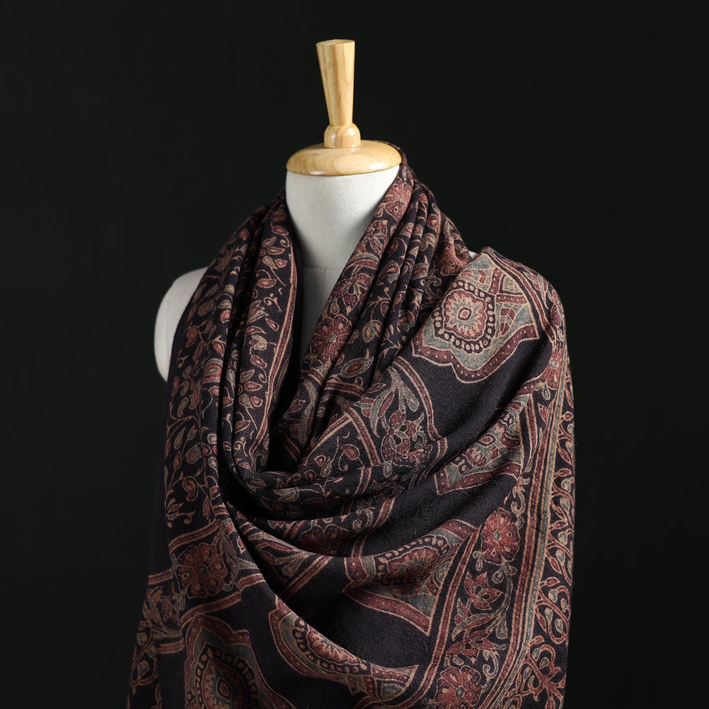 Ajrakh Hand Block Print Natural Dyed Handwoven Acrylic Wool Shawl 20