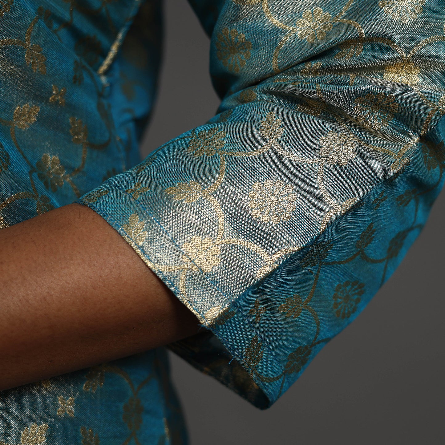 Blue Cutwork Tissue Zari Jaal Banarasi Silk Kurta for Women