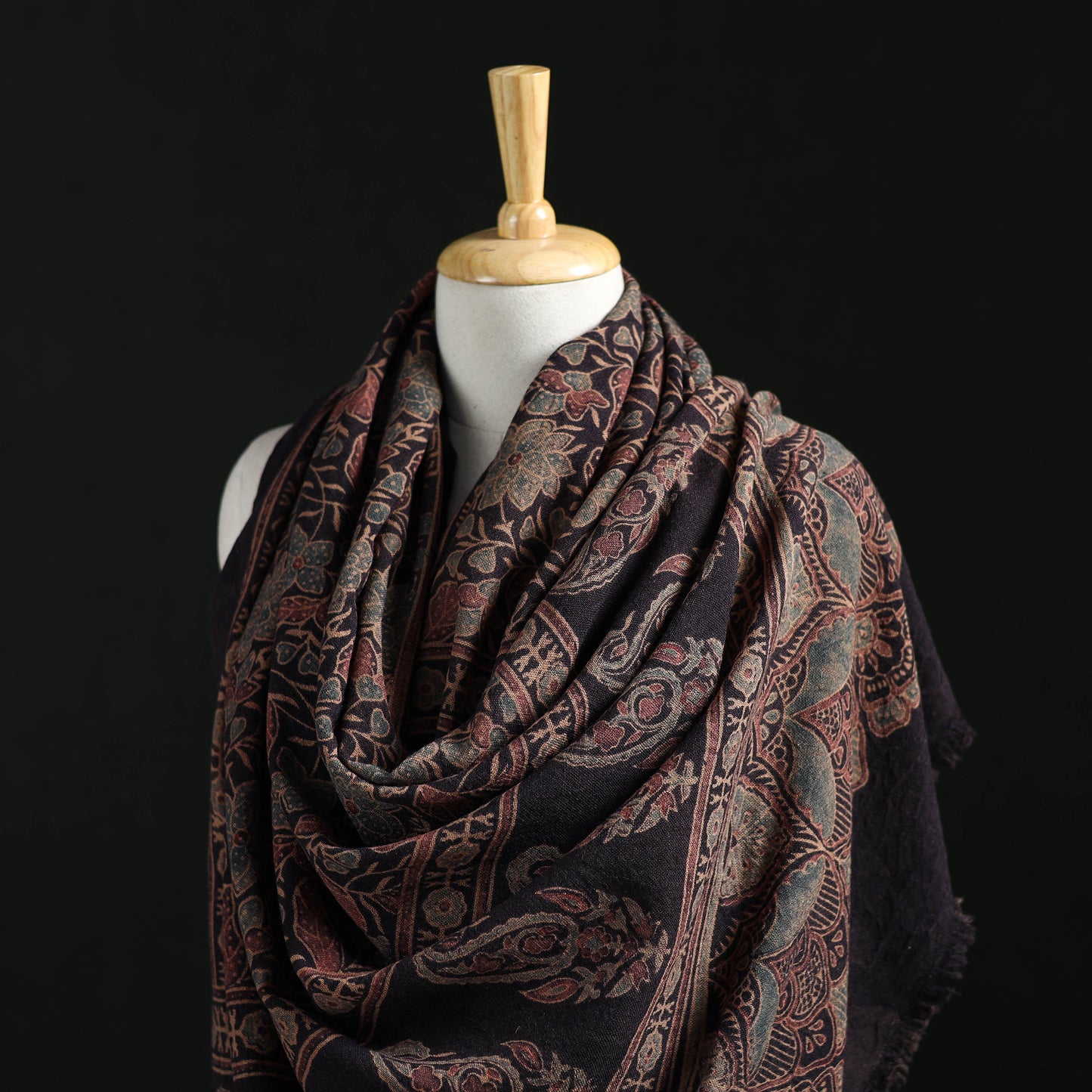 Ajrakh Hand Block Print Natural Dyed Handwoven Acrylic Wool Shawl 21