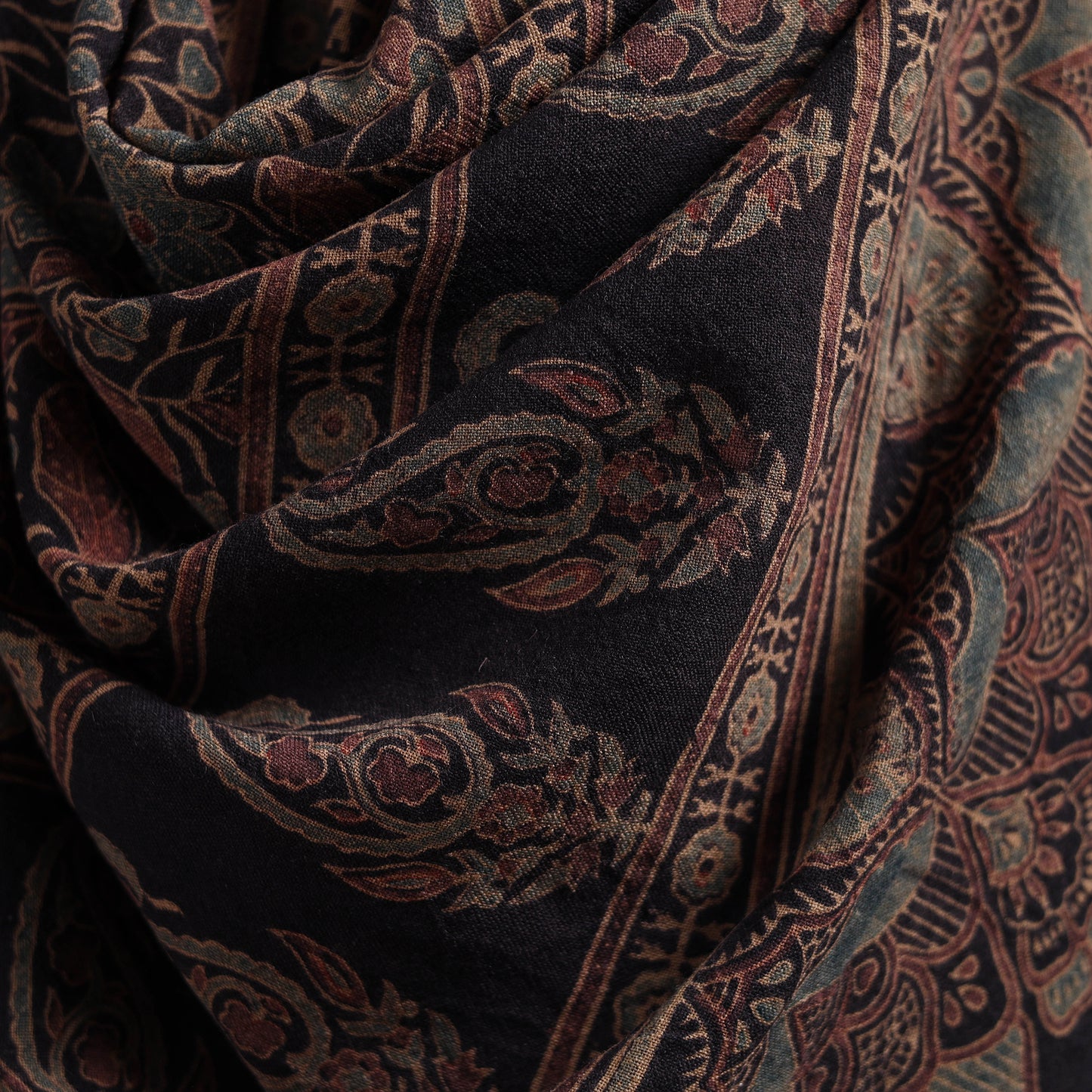 Ajrakh Hand Block Print Natural Dyed Handwoven Acrylic Wool Shawl 21