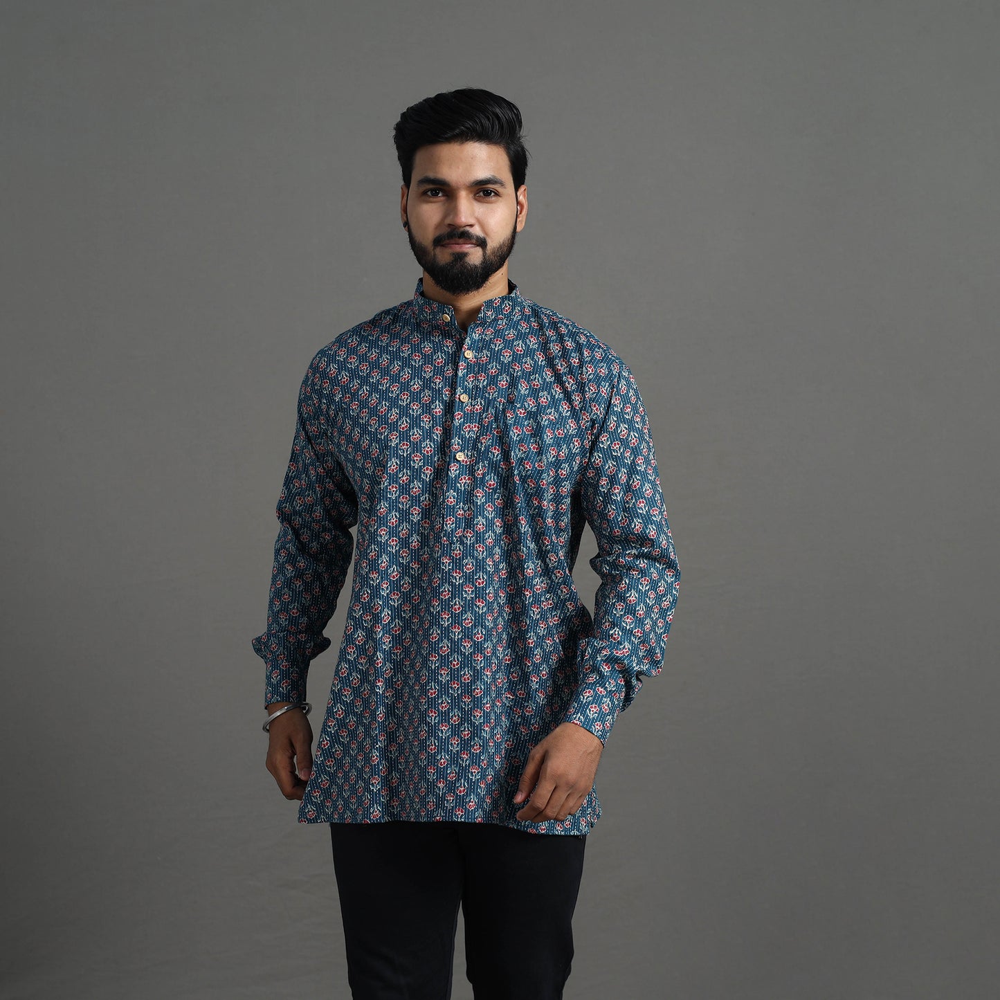 Buy Kantha Stitch Cotton Short Jaipur Kurta for Men