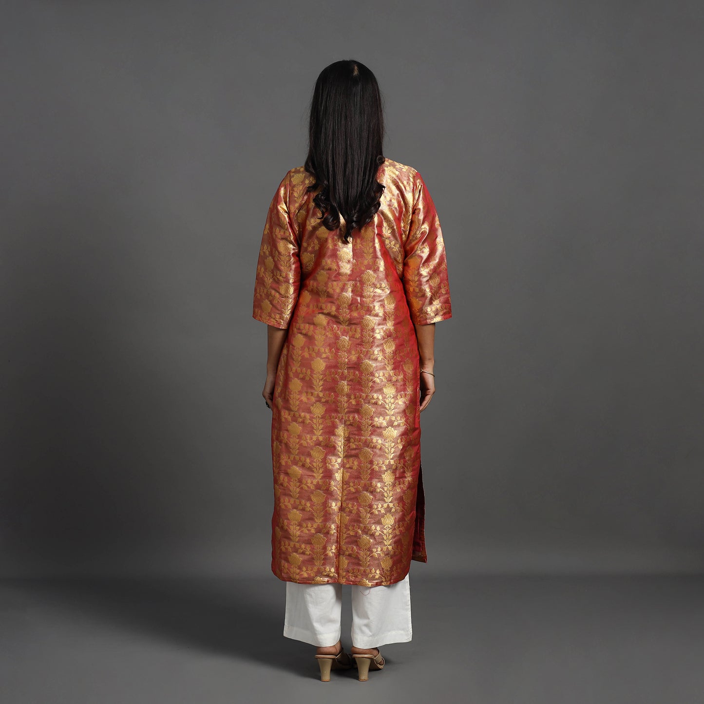 Red Cutwork Tissue Zari Jaal Banarasi Silk Kurta for Women