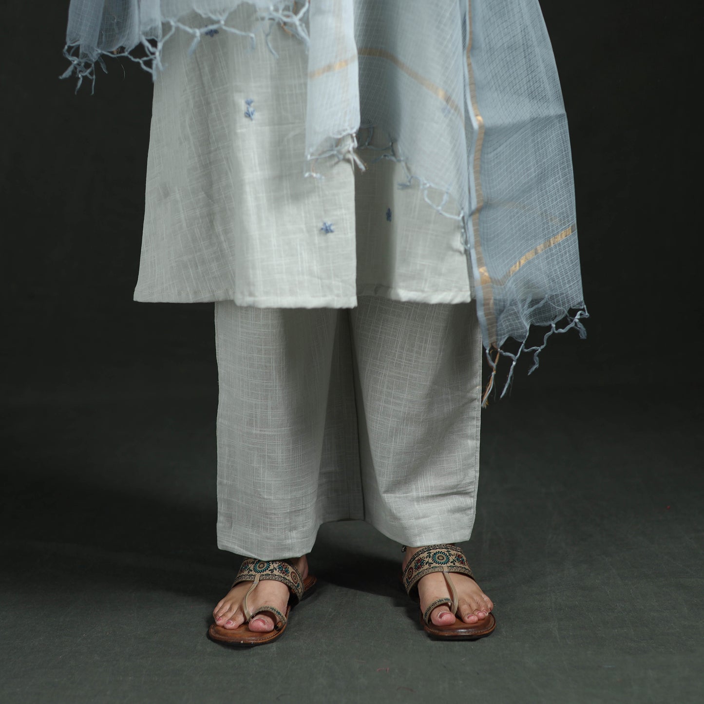 Plain Slub Cotton Hand Embroidered Suit Set with Dupatta for women 10