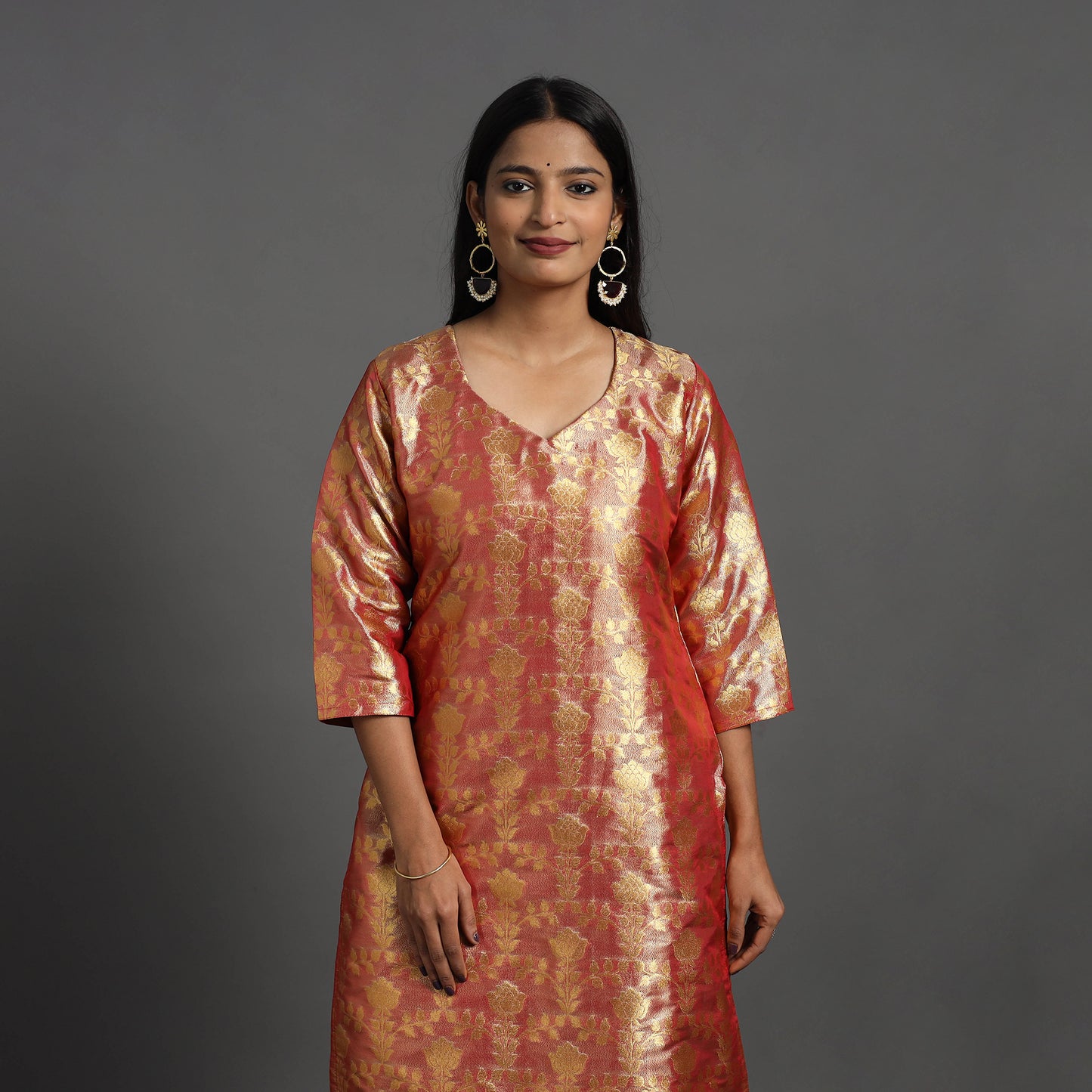Red Cutwork Tissue Zari Jaal Banarasi Silk Kurta for Women