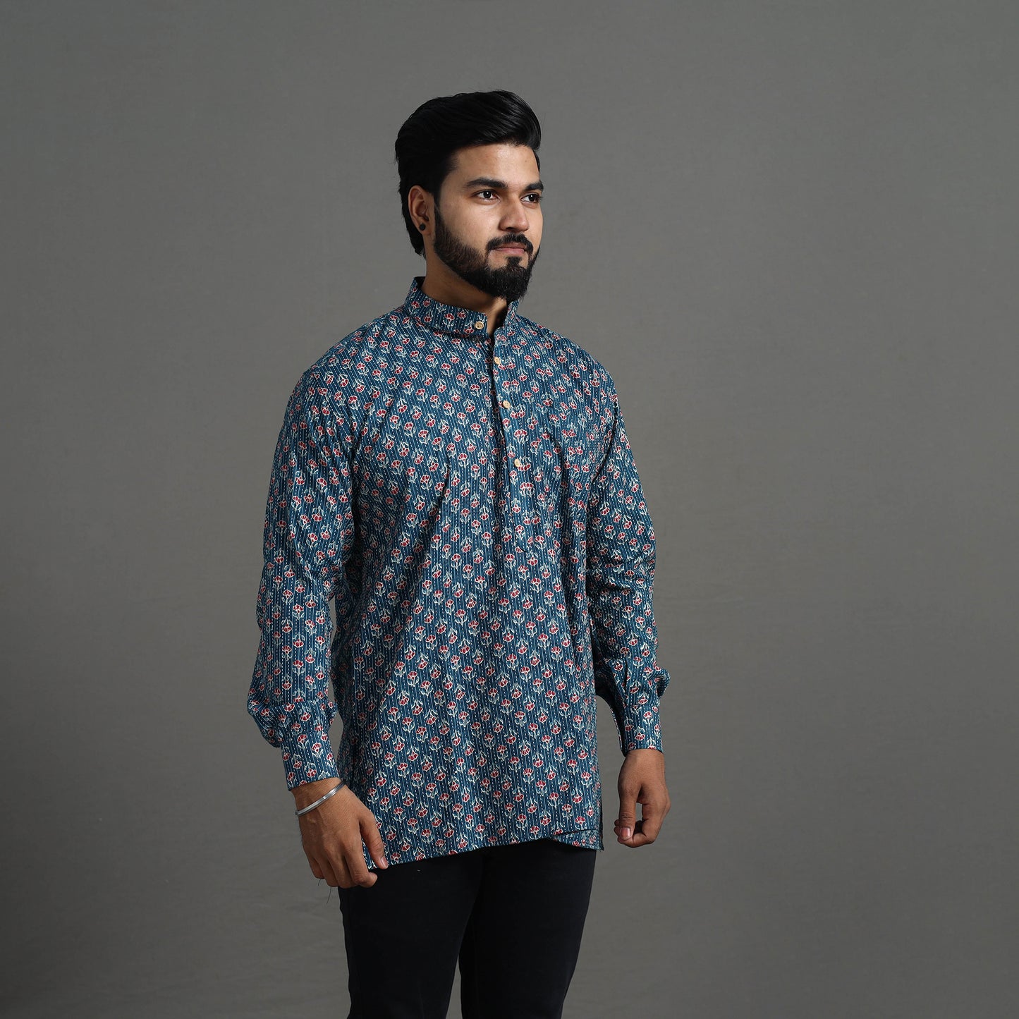 Buy Kantha Stitch Cotton Short Jaipur Kurta for Men