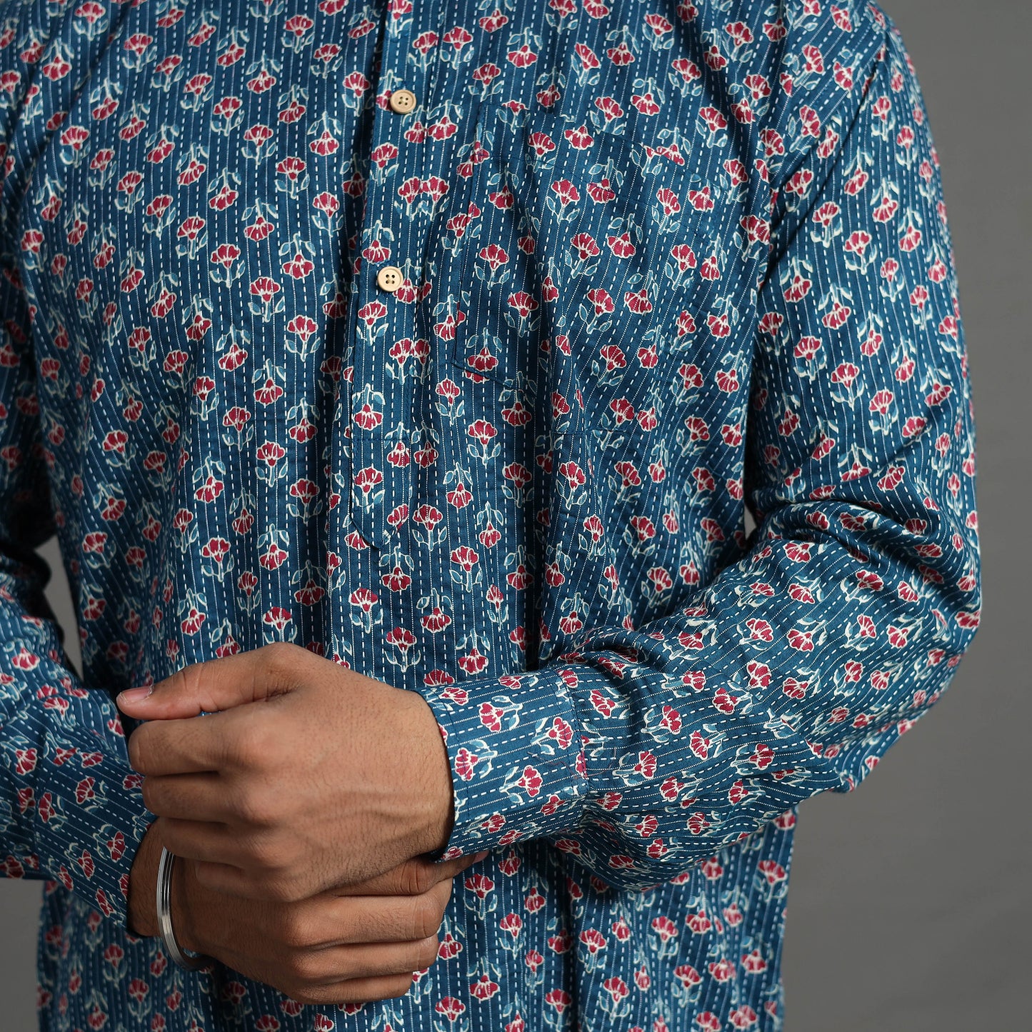 Buy Kantha Stitch Cotton Short Jaipur Kurta for Men