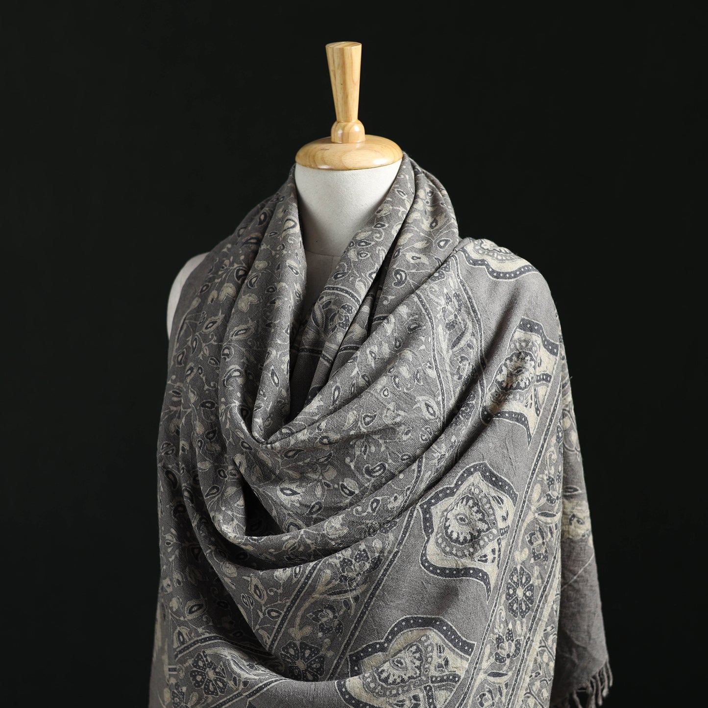 Ajrakh Hand Block Print Natural Dyed Handwoven Acrylic Wool Shawl 22