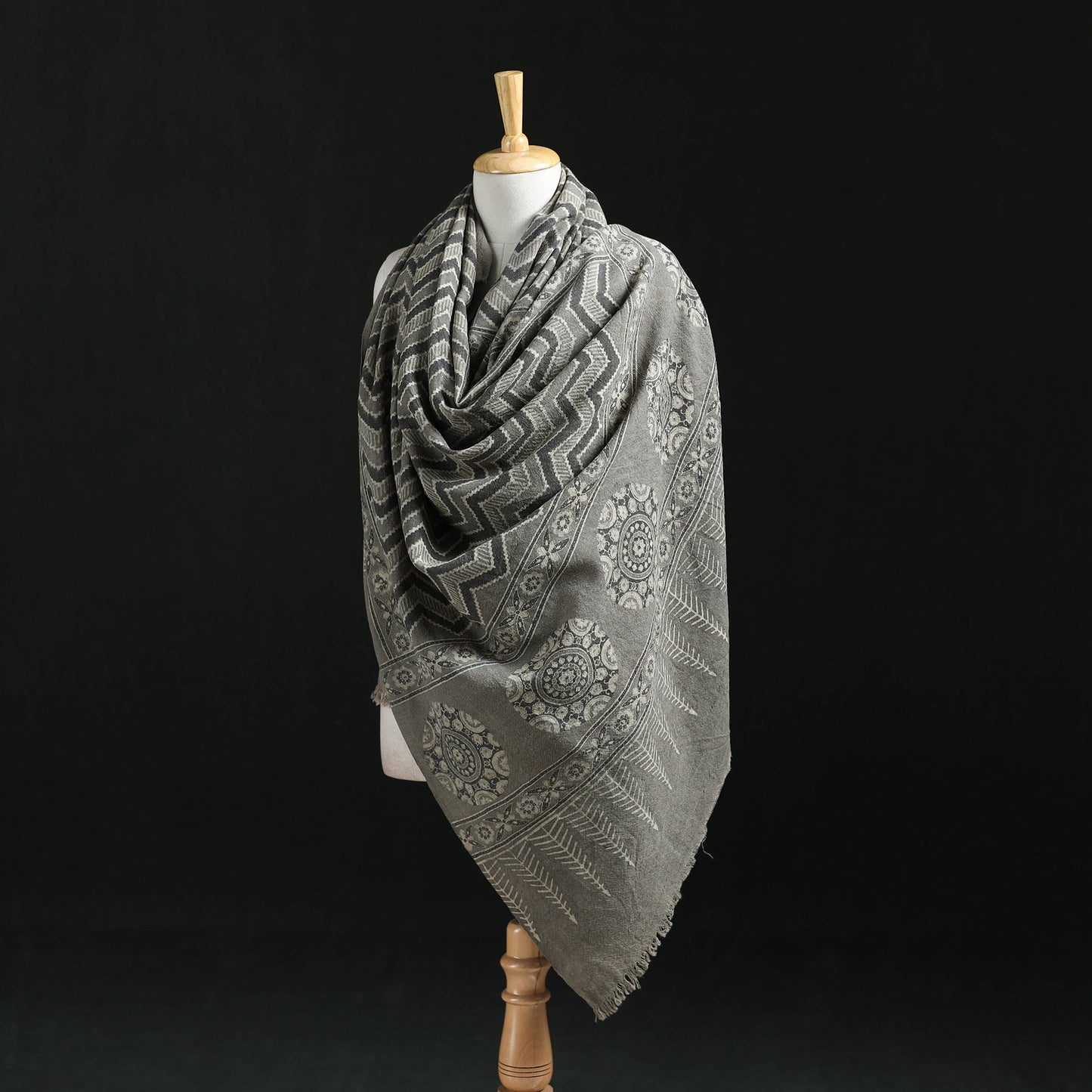 Ajrakh Hand Block Print Natural Dyed Handwoven Acrylic Wool Shawl 23