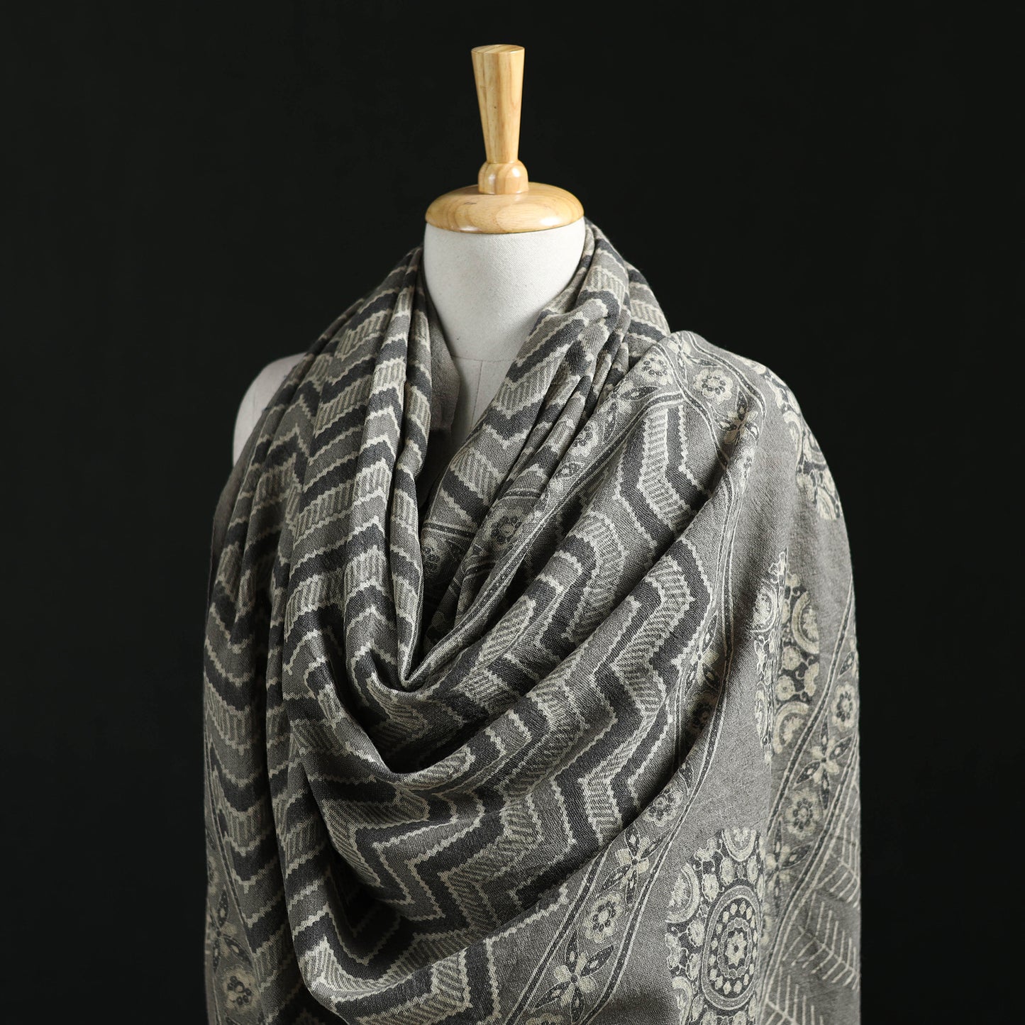 Ajrakh Hand Block Print Natural Dyed Handwoven Acrylic Wool Shawl 23
