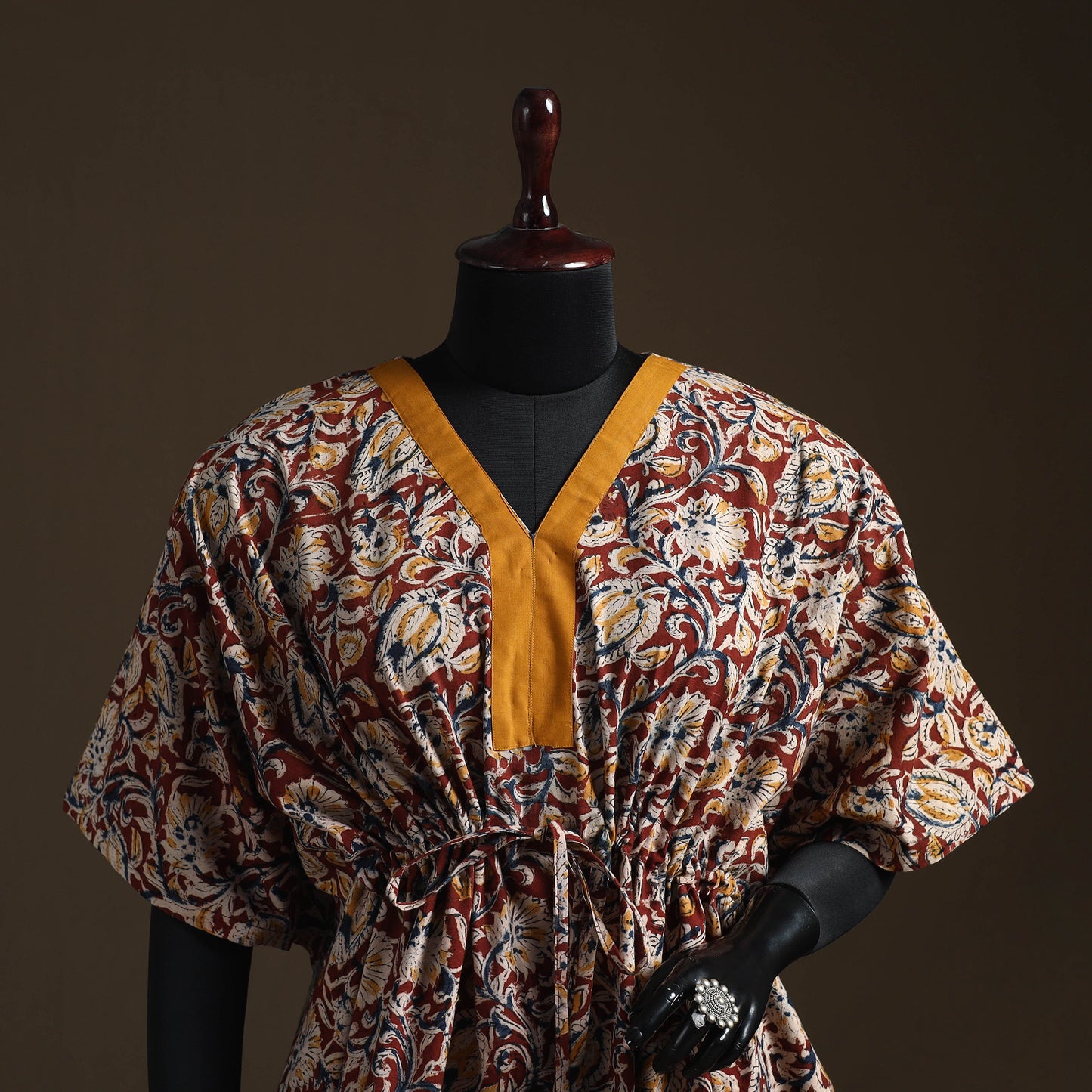 Natural Dyed Hand Block Kalamkari Print Cotton Kaftan (Medium) 113