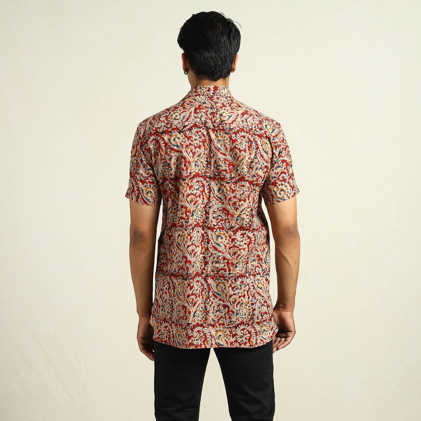 Buy Kalamkari Block Printed Cotton Men Half Sleeve Shirt 02 Online at iTokri.com