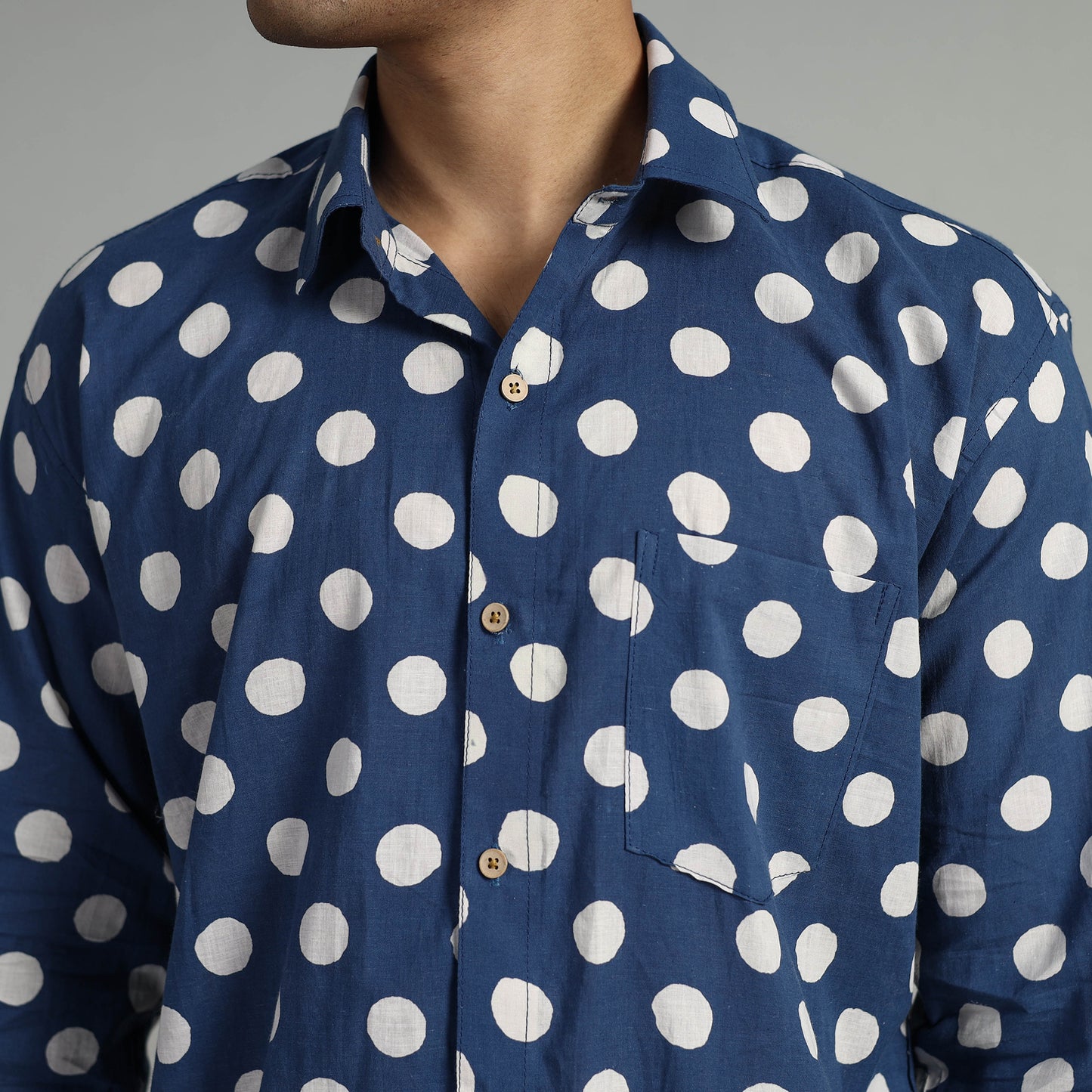 Buy Indigo Block Printed Cotton Men Full Sleeve Shirt 12 Online at iTokri.com