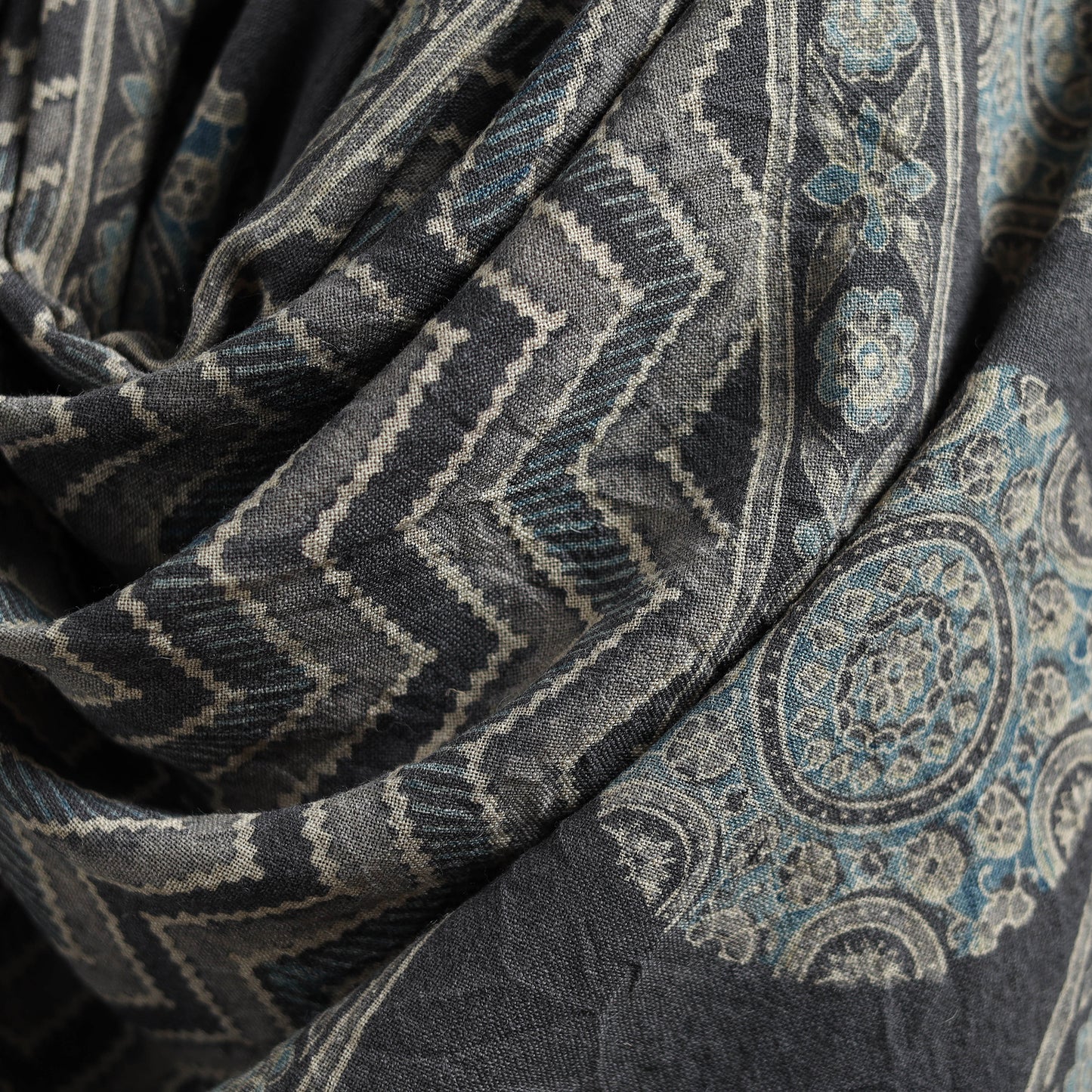 Ajrakh Hand Block Print Natural Dyed Handwoven Acrylic Wool Shawl 24