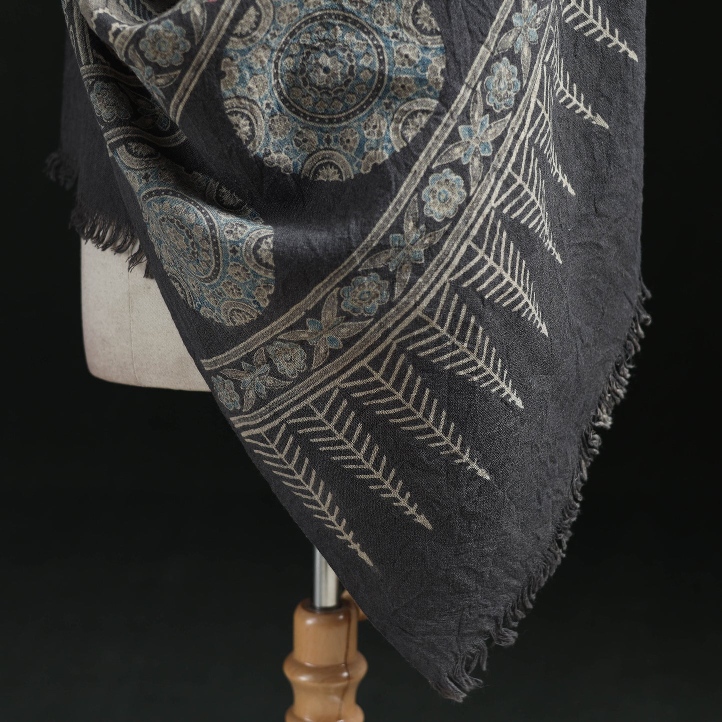 Ajrakh Hand Block Print Natural Dyed Handwoven Acrylic Wool Shawl 24