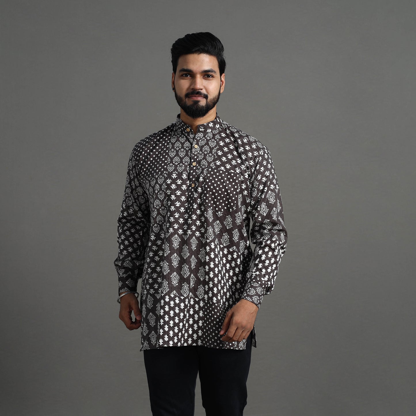 Buy Kantha Stitch Cotton Short Jaipur Kurta for Men