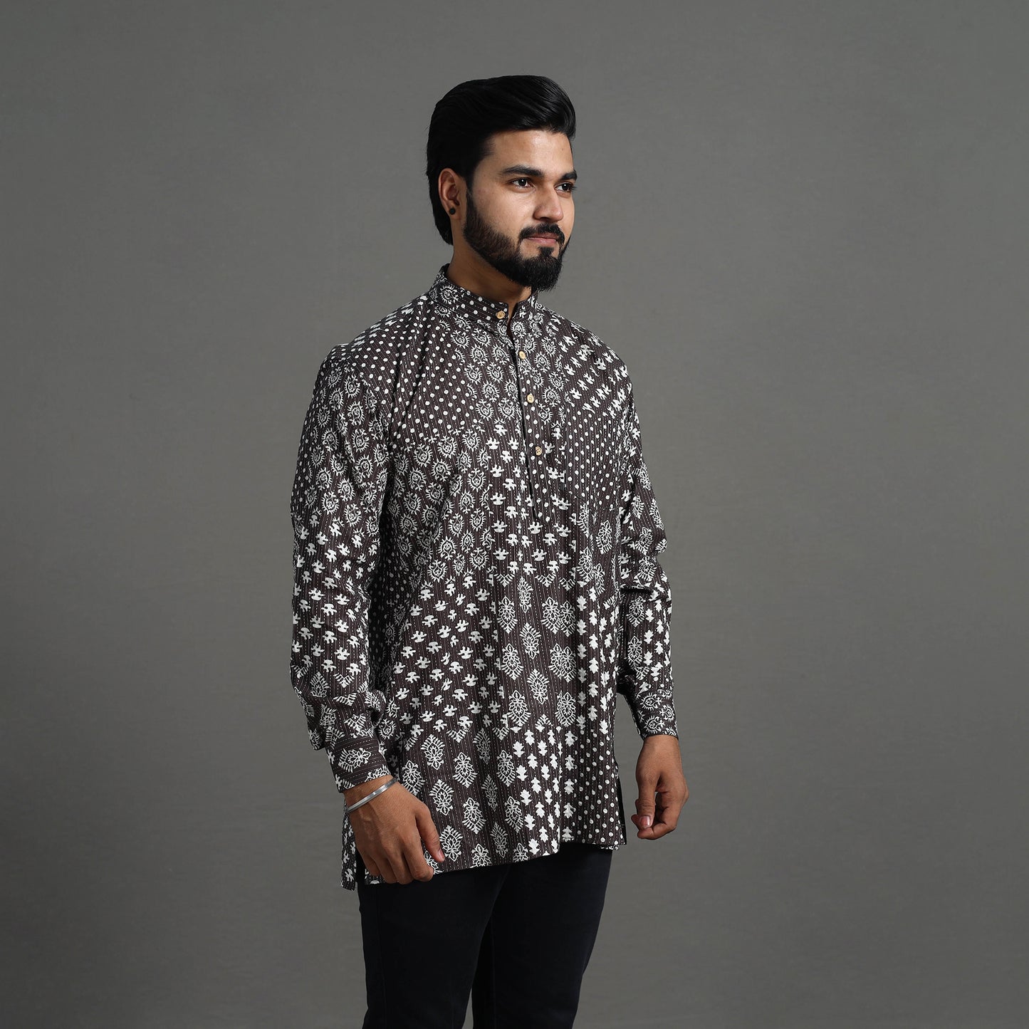 Buy Kantha Stitch Cotton Short Jaipur Kurta for Men