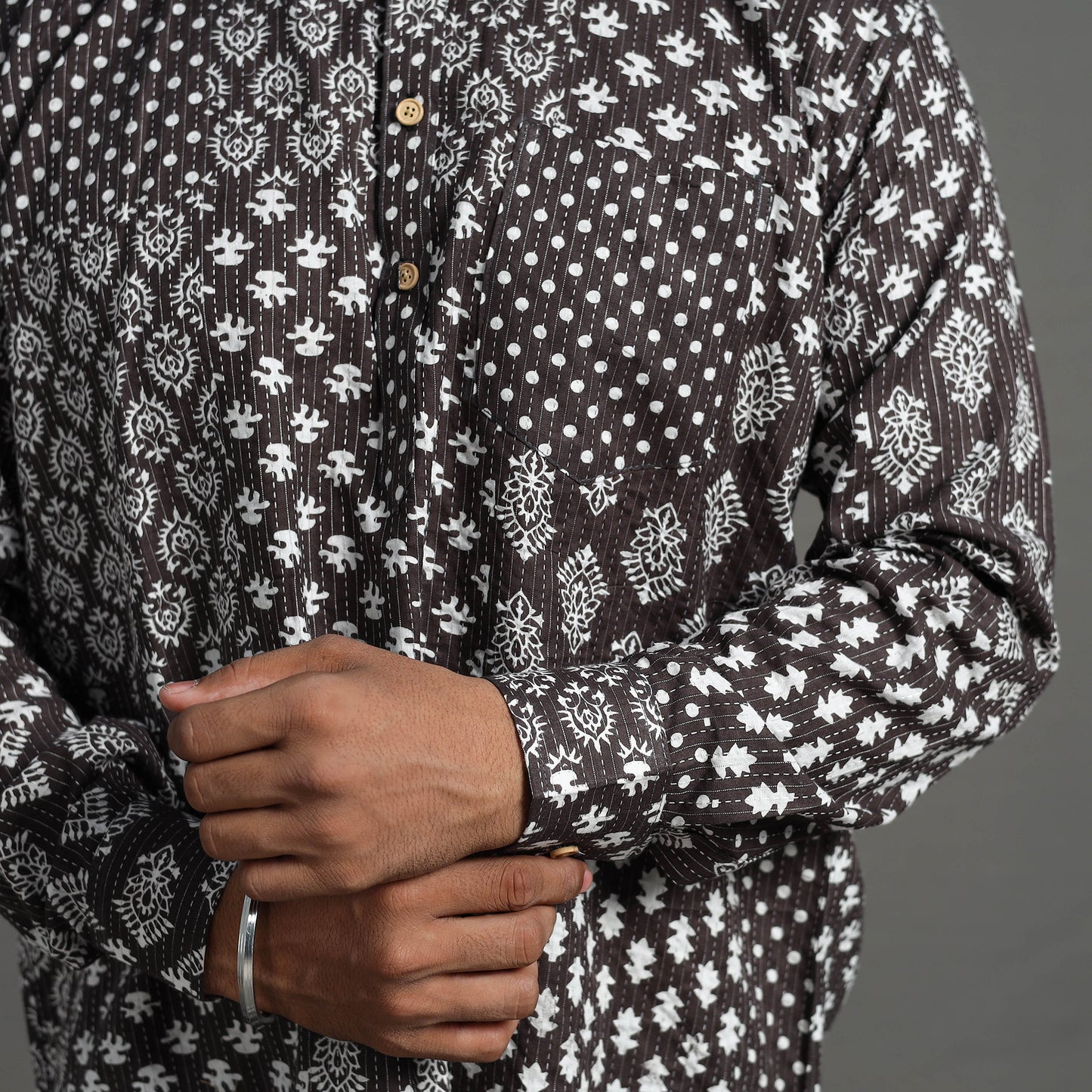 Buy Kantha Stitch Cotton Short Jaipur Kurta for Men