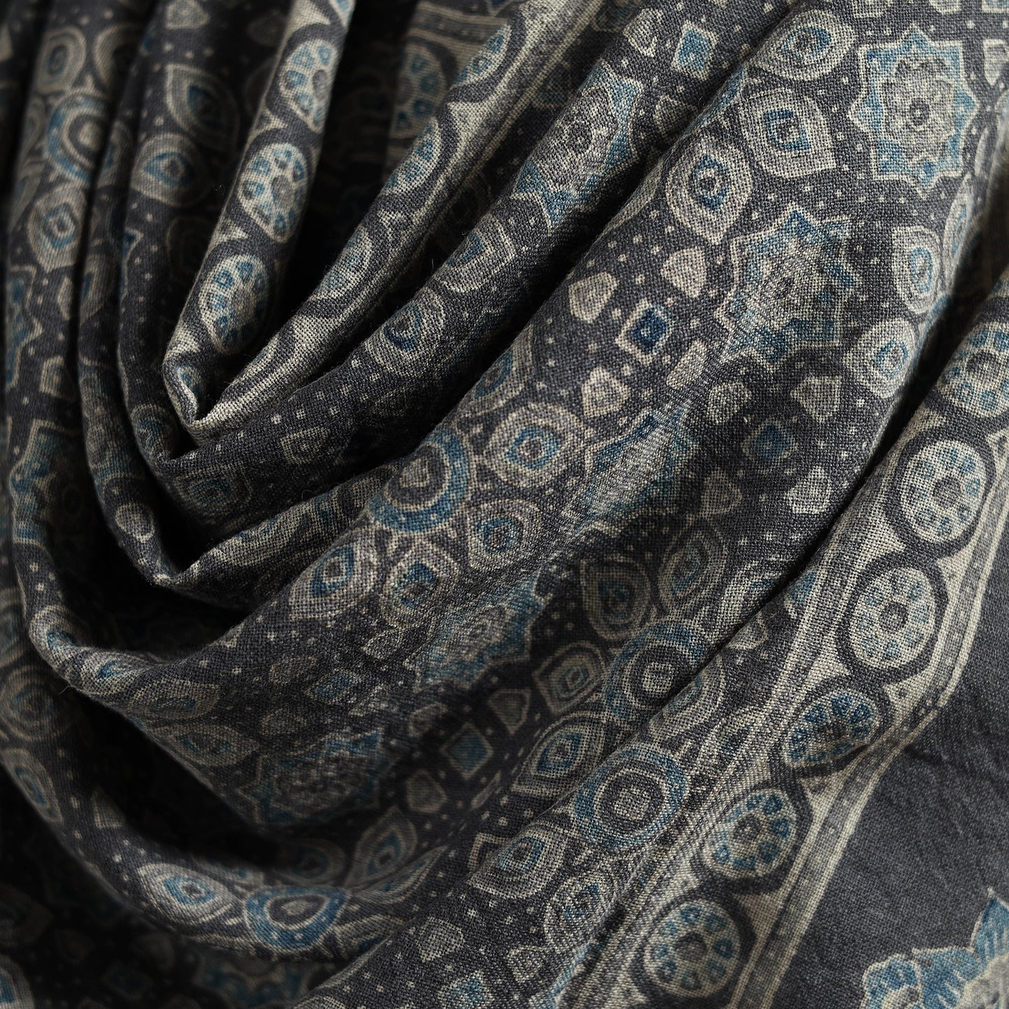 Ajrakh Hand Block Print Natural Dyed Handwoven Acrylic Wool Shawl 25