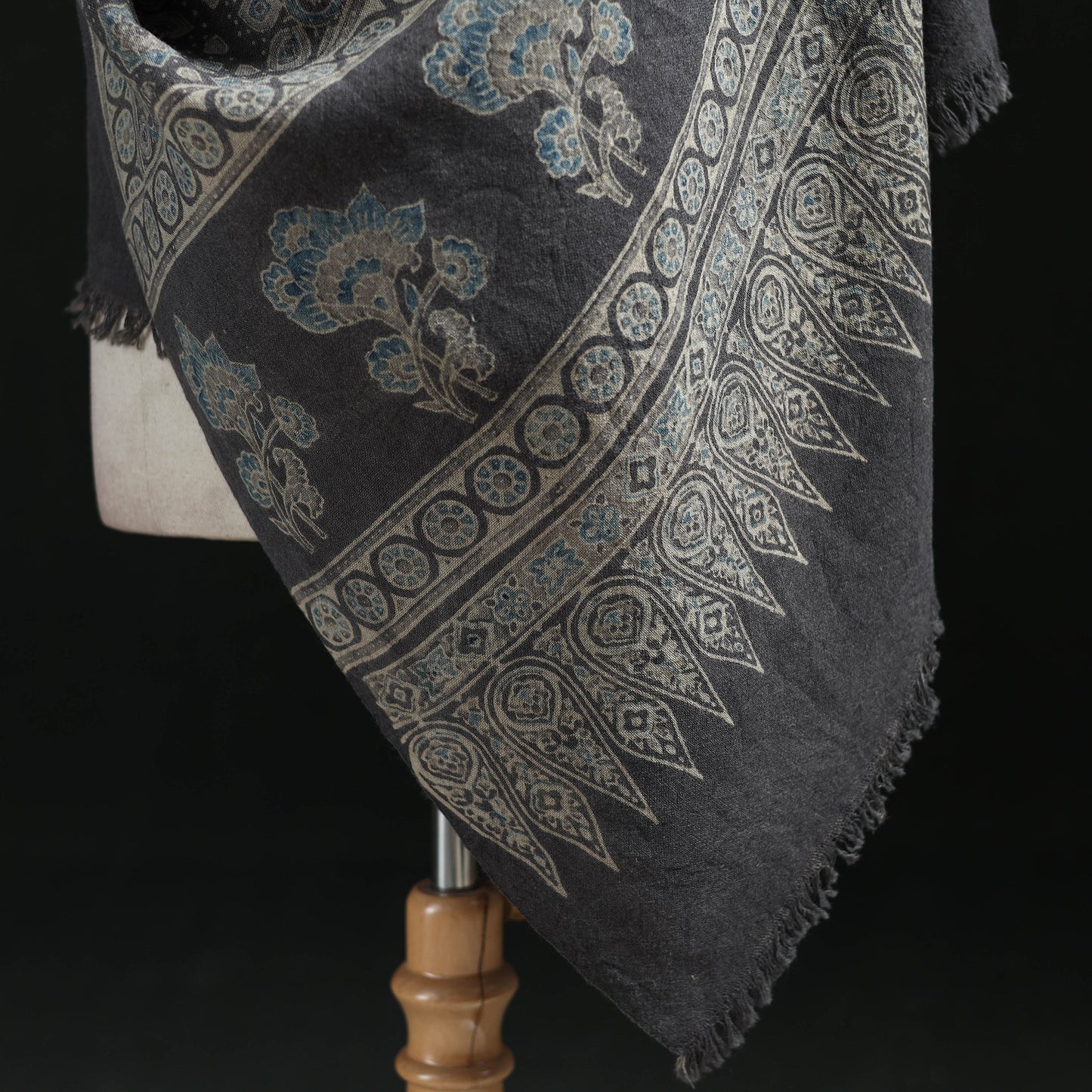 Ajrakh Hand Block Print Natural Dyed Handwoven Acrylic Wool Shawl 25