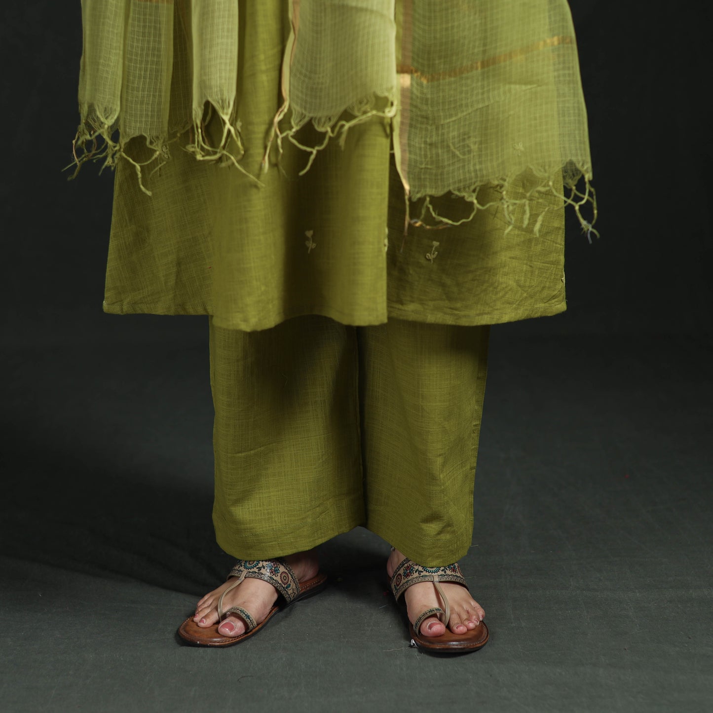 Plain Slub Cotton Hand Embroidered Suit Set with Dupatta for women 05