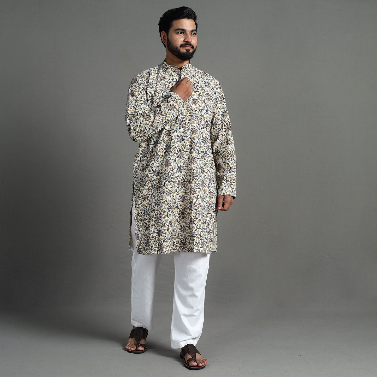 Buy Kalamkari Block Printed Cotton Men Long Kurta 09 Online at iTokri.com