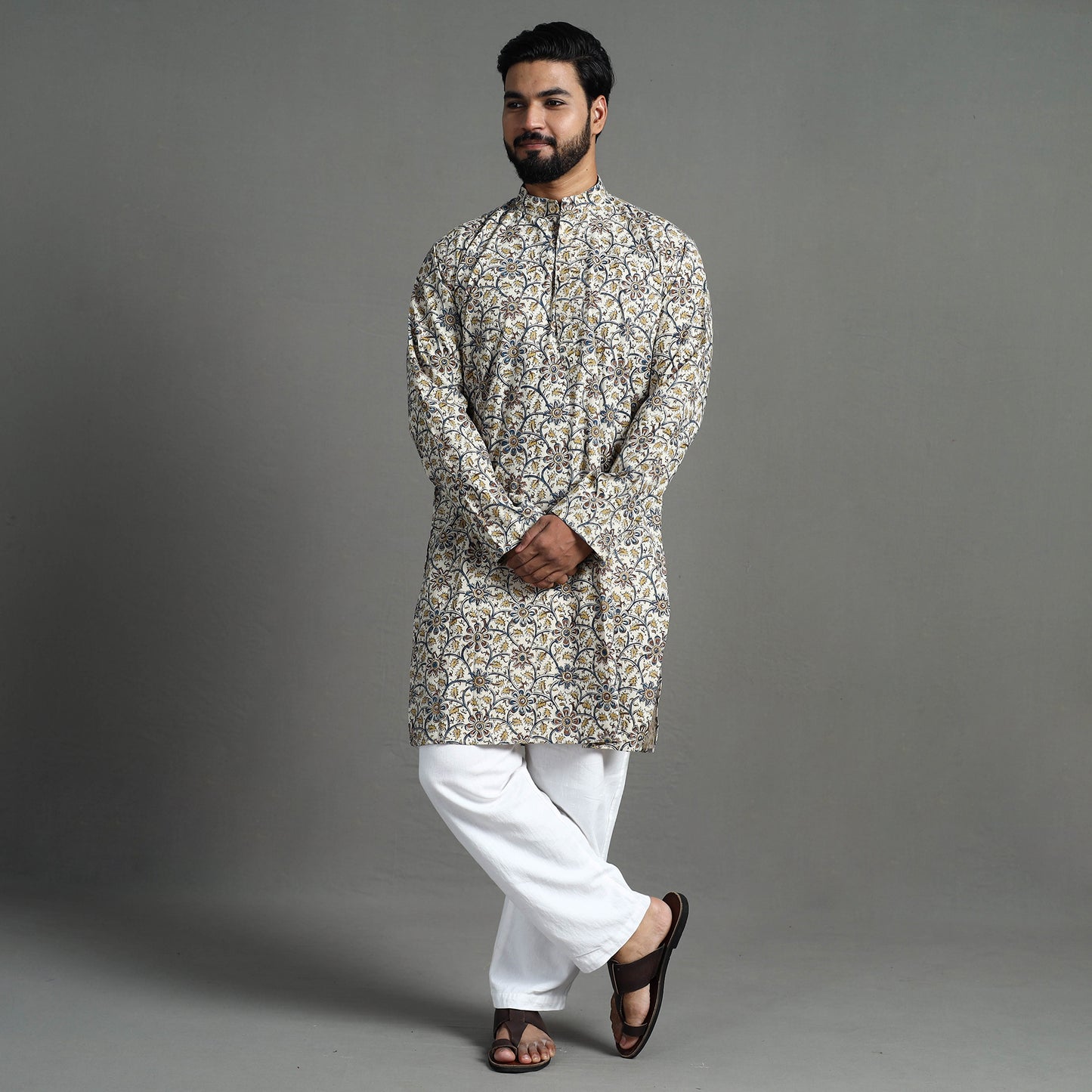 Buy Kalamkari Block Printed Cotton Men Long Kurta 09 Online at iTokri.com