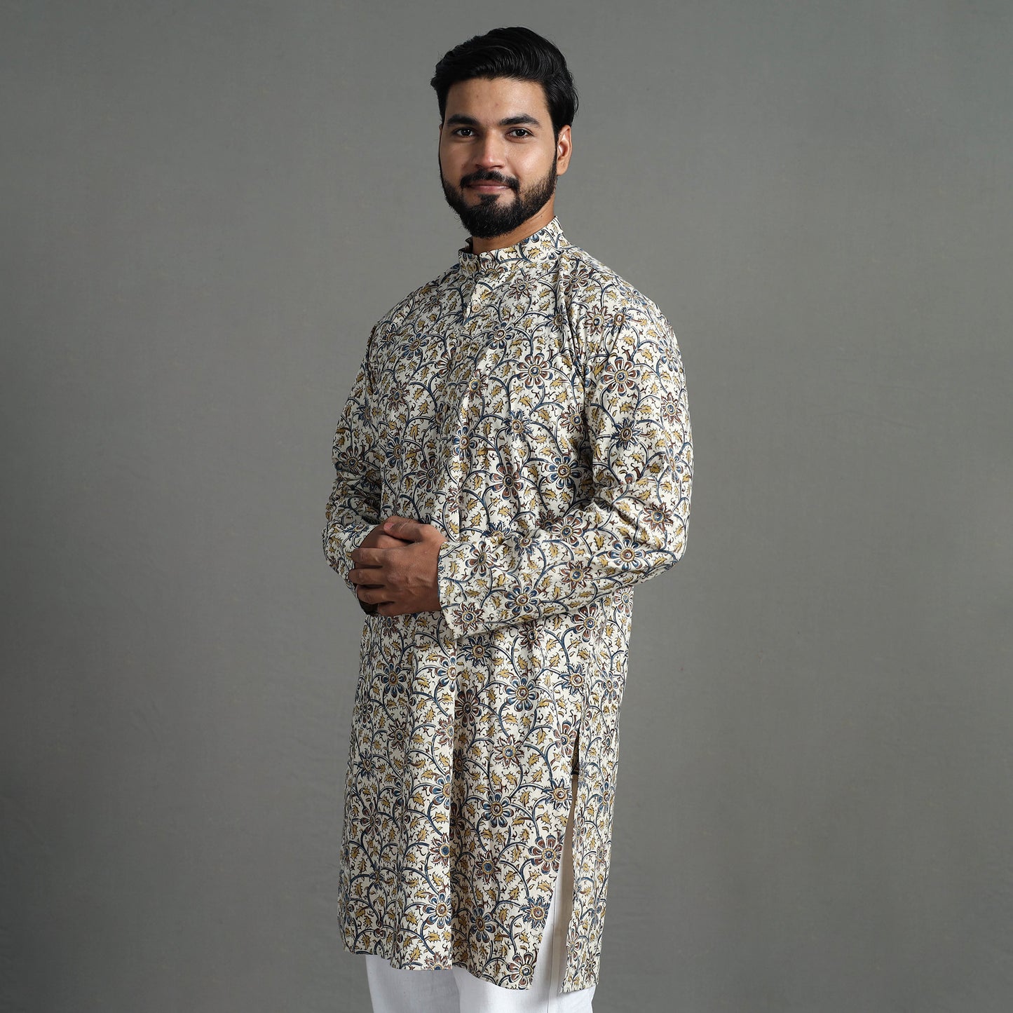Buy Kalamkari Block Printed Cotton Men Long Kurta 09 Online at iTokri.com