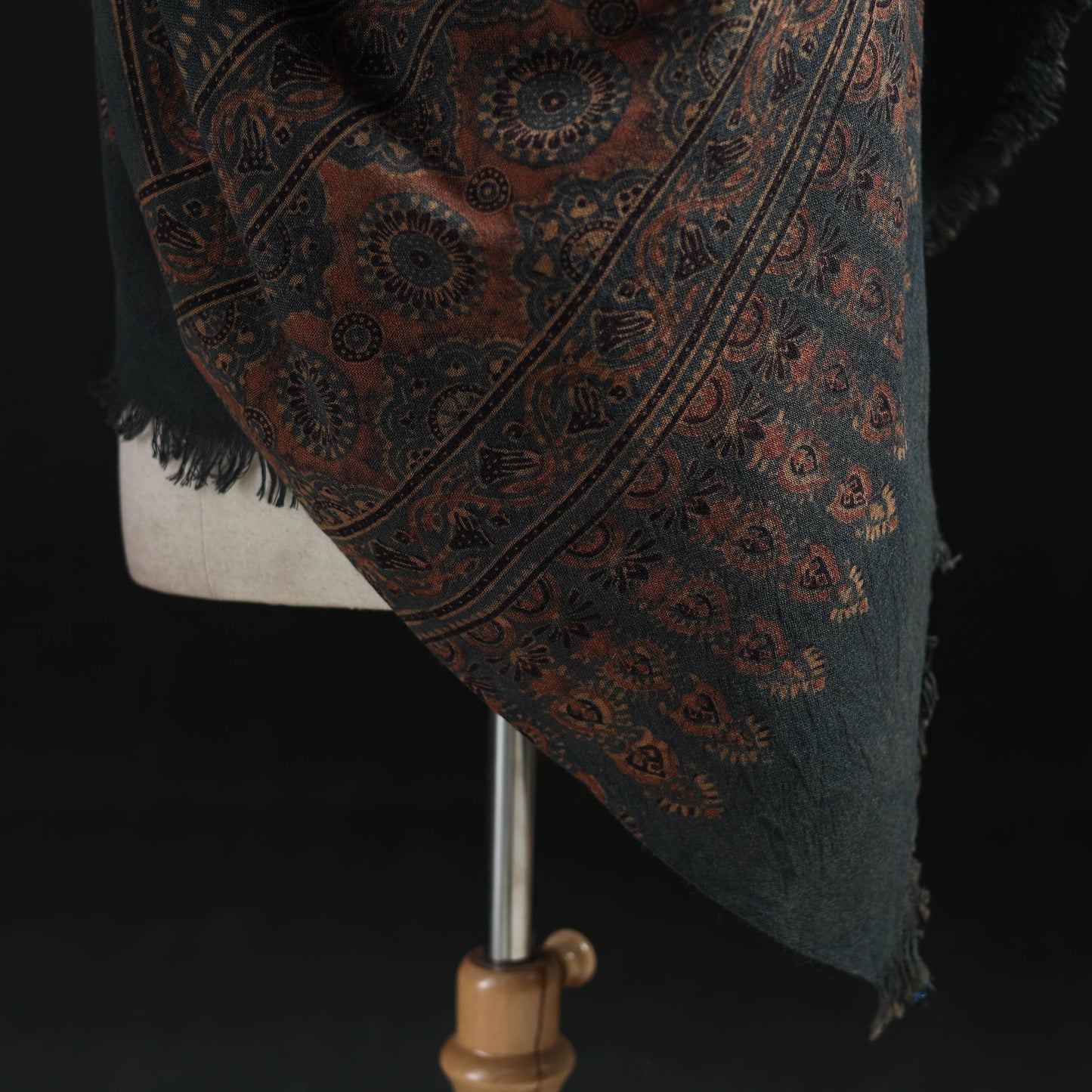 Ajrakh Hand Block Print Natural Dyed Handwoven Acrylic Wool Shawl 26