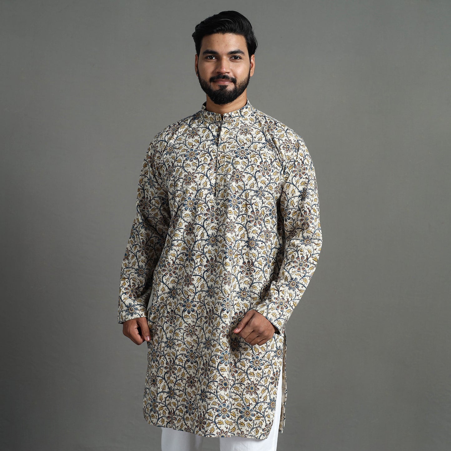 Buy Kalamkari Block Printed Cotton Men Long Kurta 09 Online at iTokri.com
