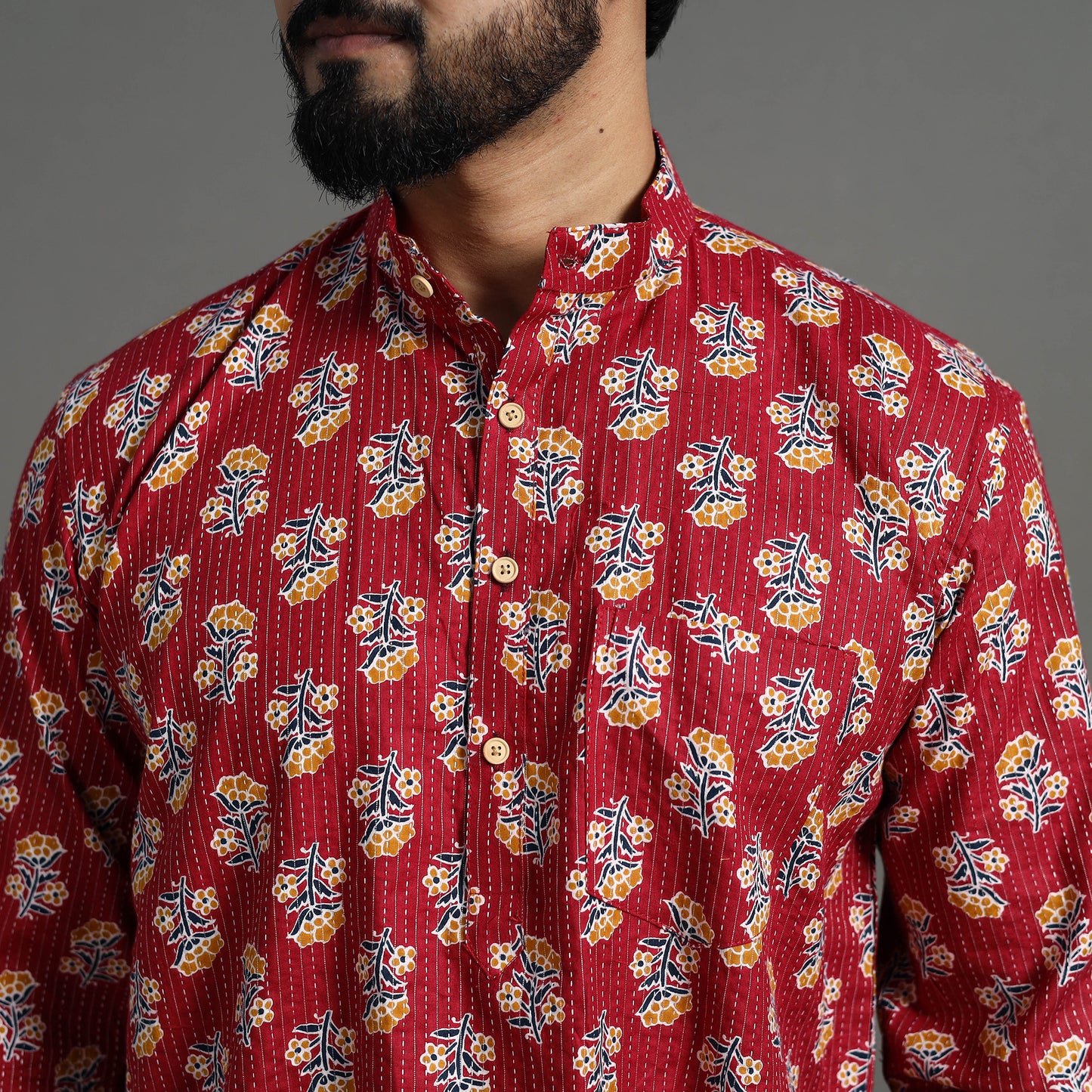 Cotton Kurta For Men - Buy Kantha Stitch Short Kurta For Men Online | iTokri