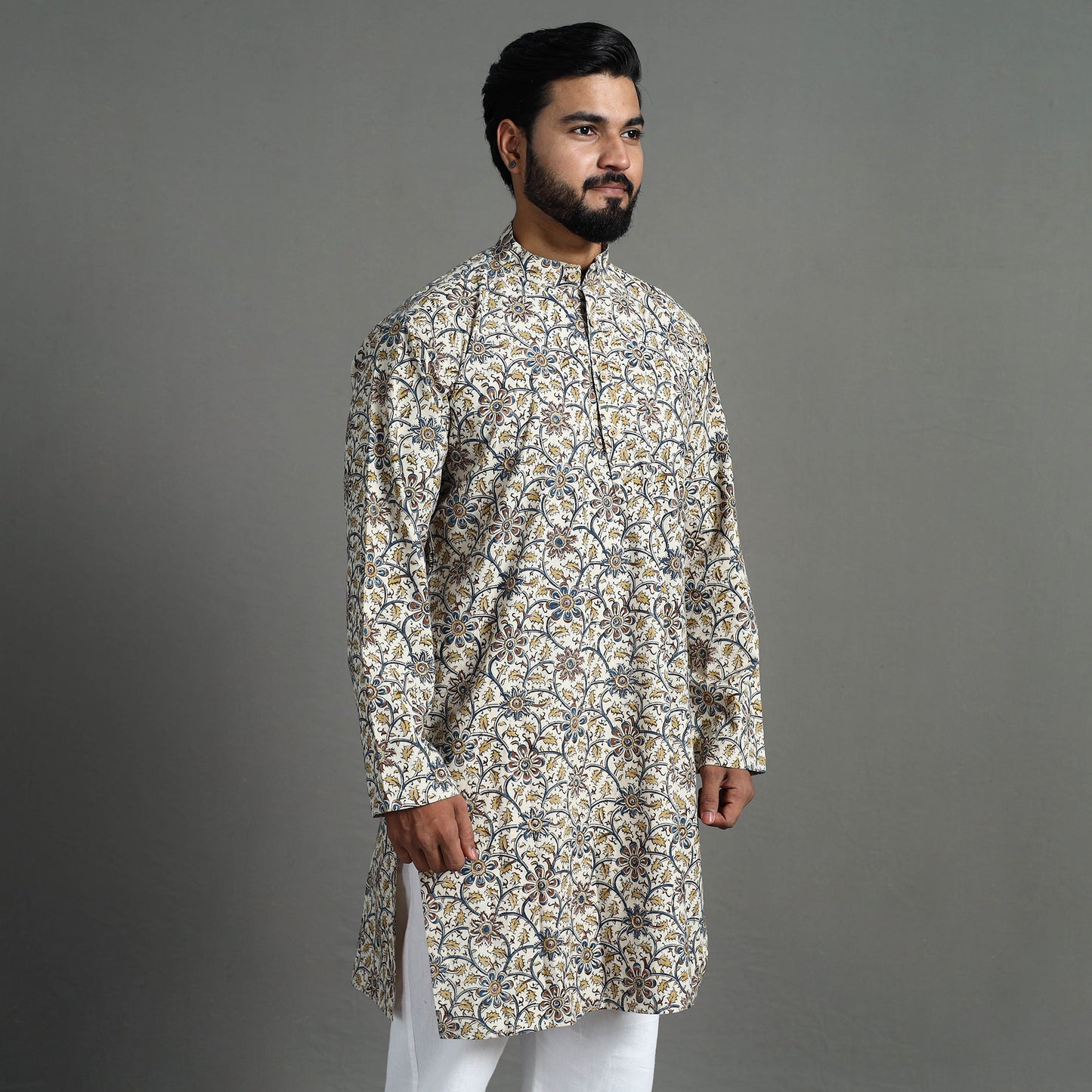 Buy Kalamkari Block Printed Cotton Men Long Kurta 09 Online at iTokri.com