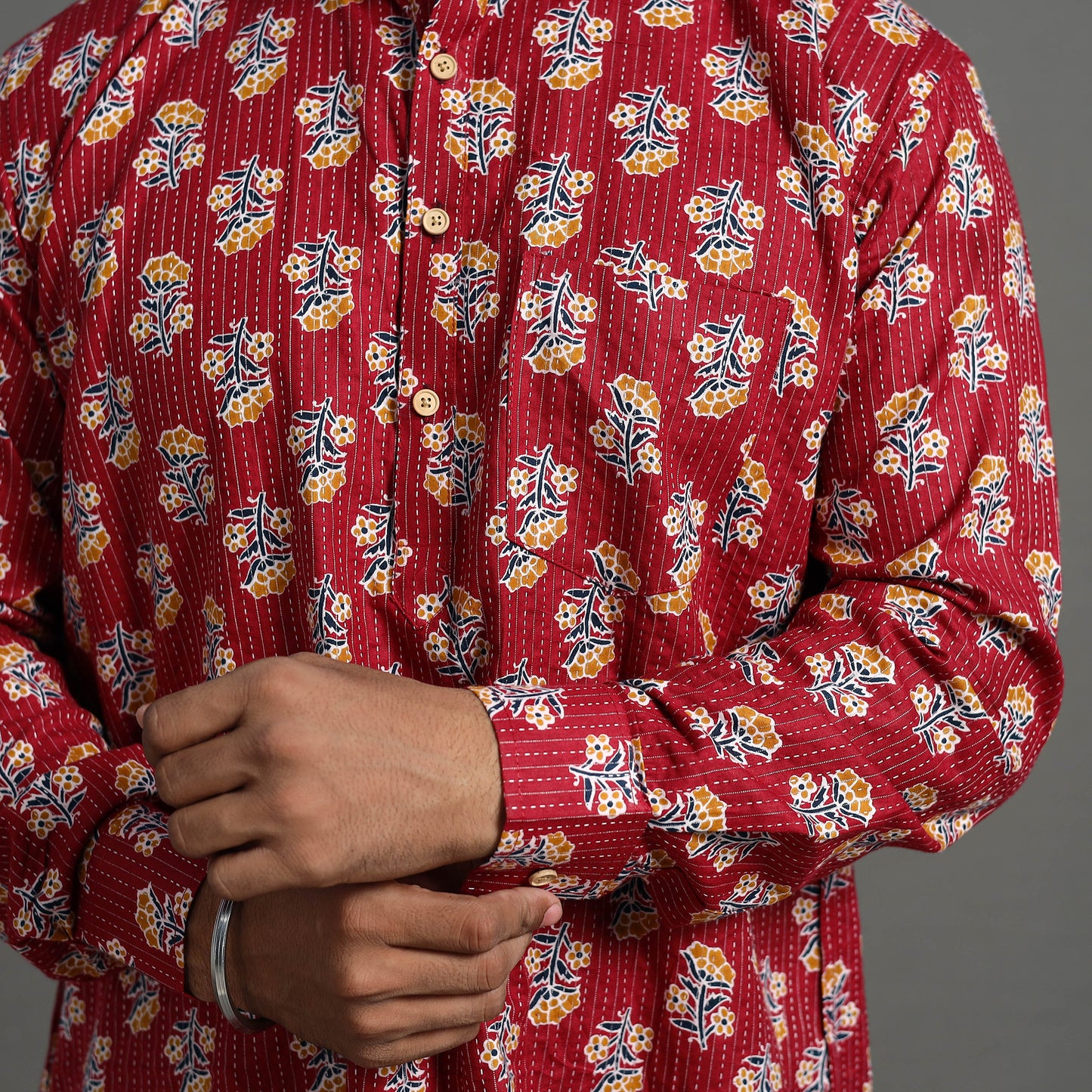 Cotton Kurta For Men - Buy Kantha Stitch Short Kurta For Men Online | iTokri