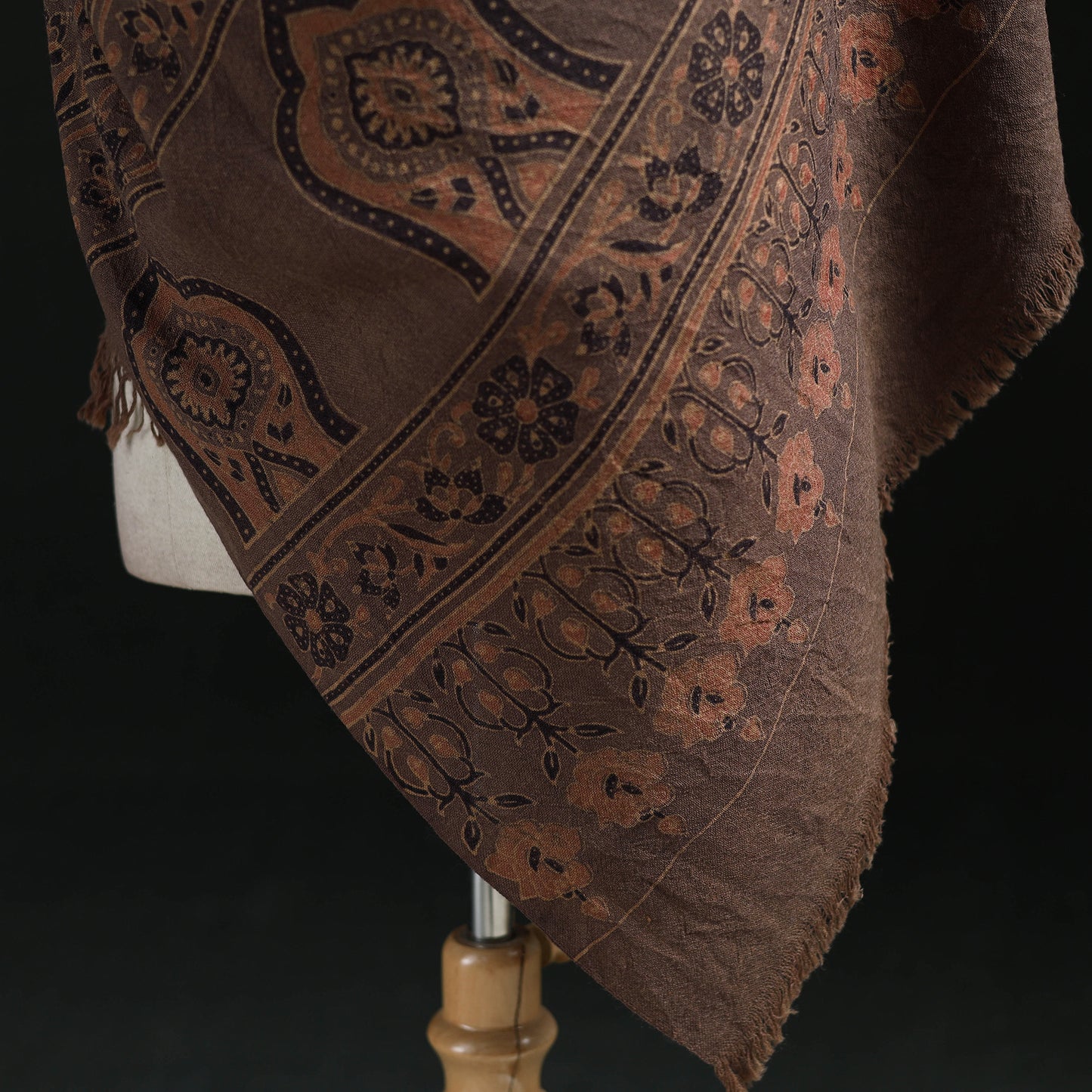 Ajrakh Hand Block Print Natural Dyed Handwoven Acrylic Wool Shawl 27