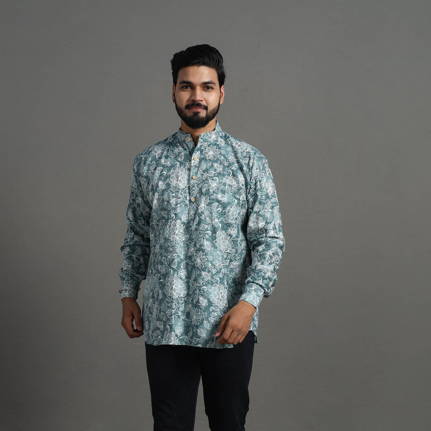Buy Kantha Stitch Cotton Short Jaipur Kurta for Men