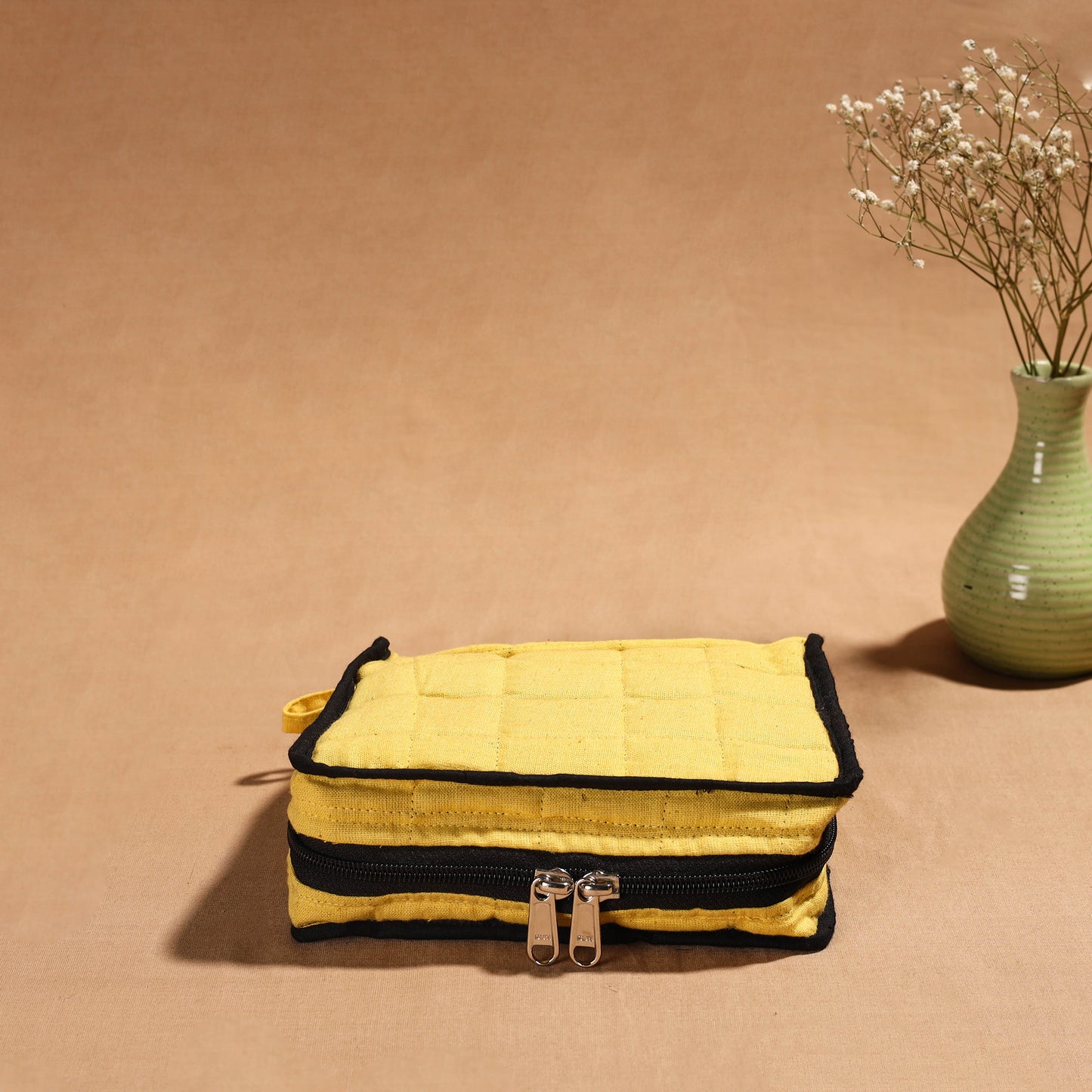 Yellow Handmade 4 Pockets Cotton Jewellery Bag